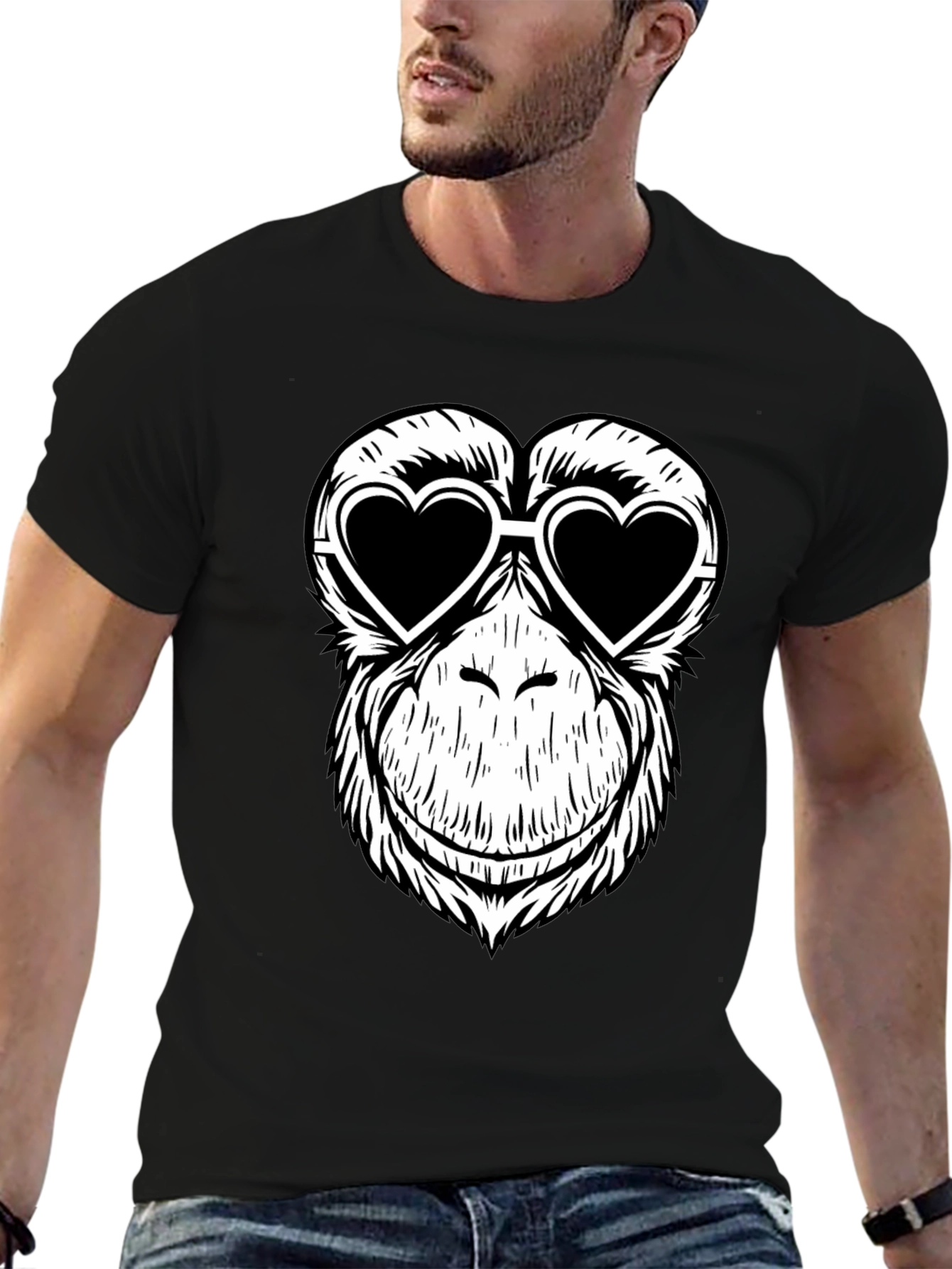 Monkey Love Heart Sunglasses Graphic Tee - Black