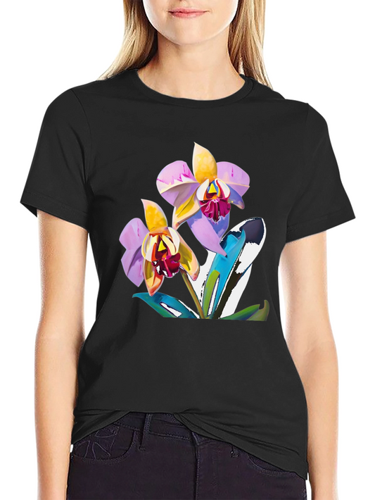 Orchid Graphic T-Shirt - Black Cotton Blend