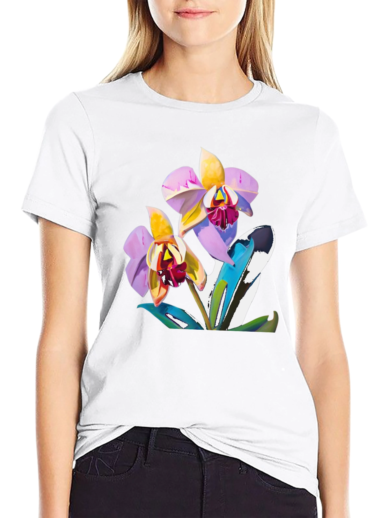 Orchid Graphic T-Shirt - Black Cotton Blend