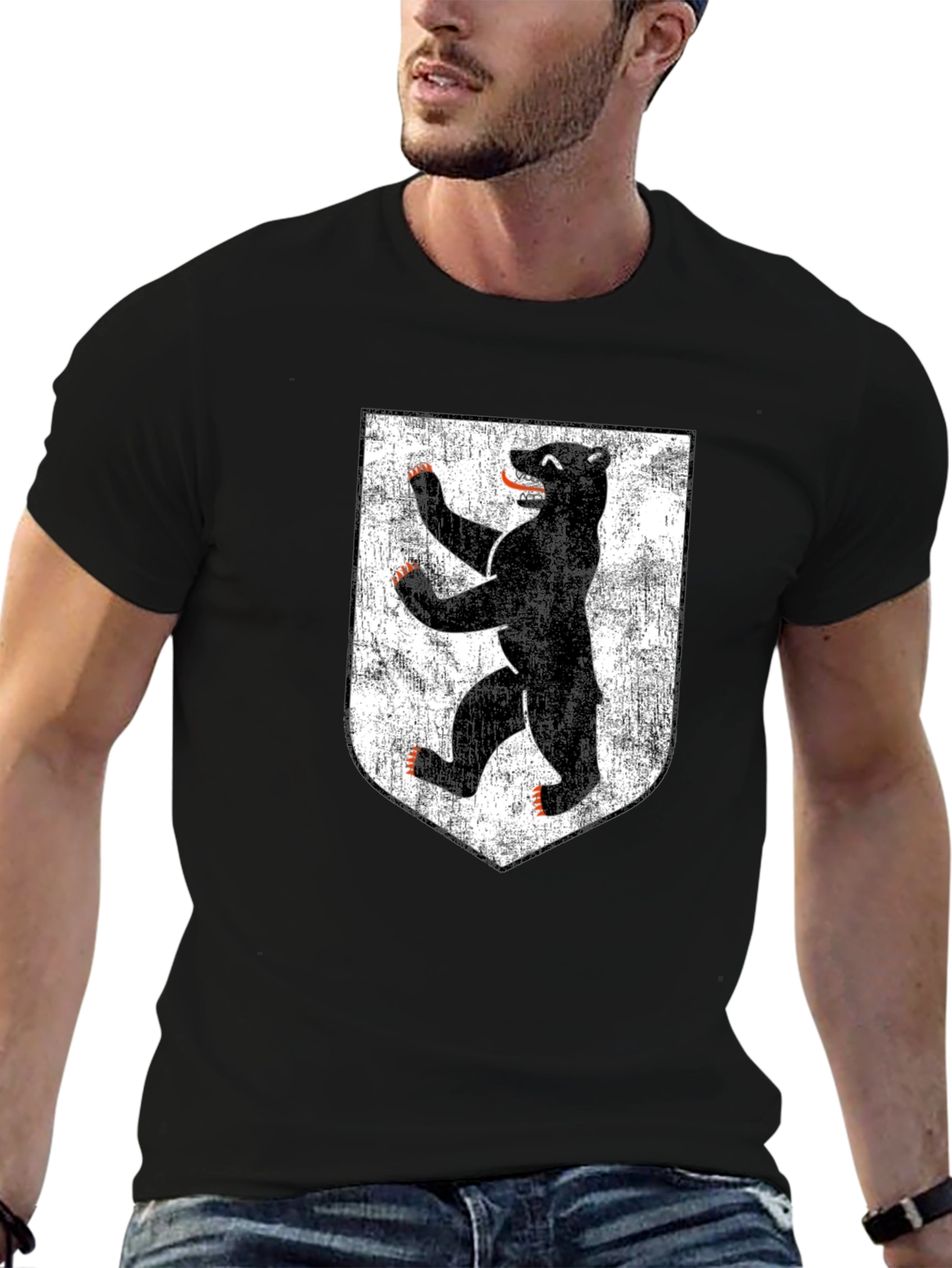 Berlin Bear Graphic T-Shirt - Distressed Shield Design