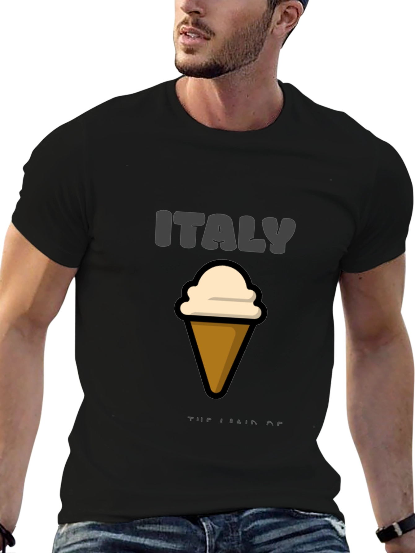 Italy Ice Cream Graphic Black T-Shirt