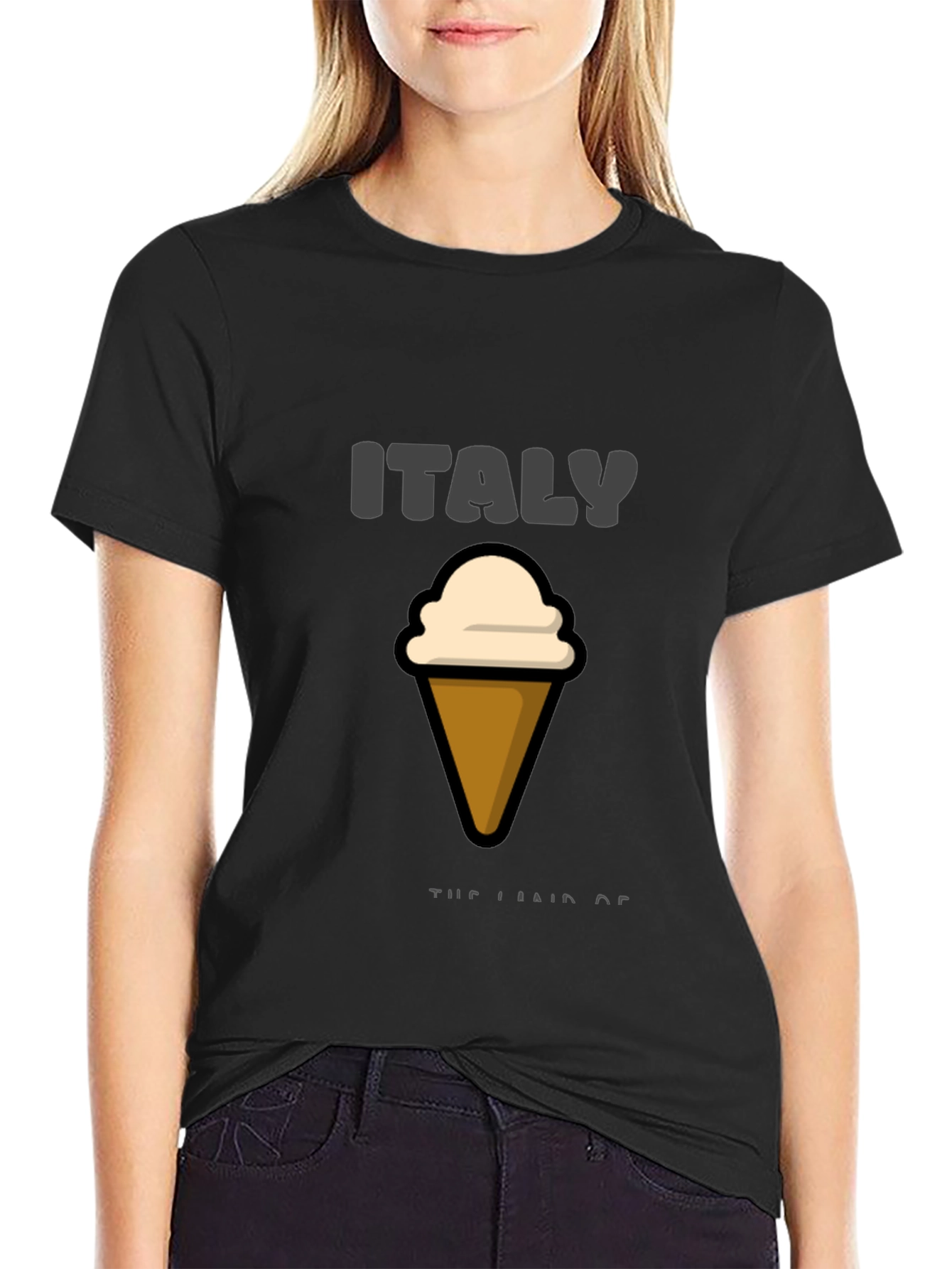 Italy Ice Cream Graphic Black T-Shirt