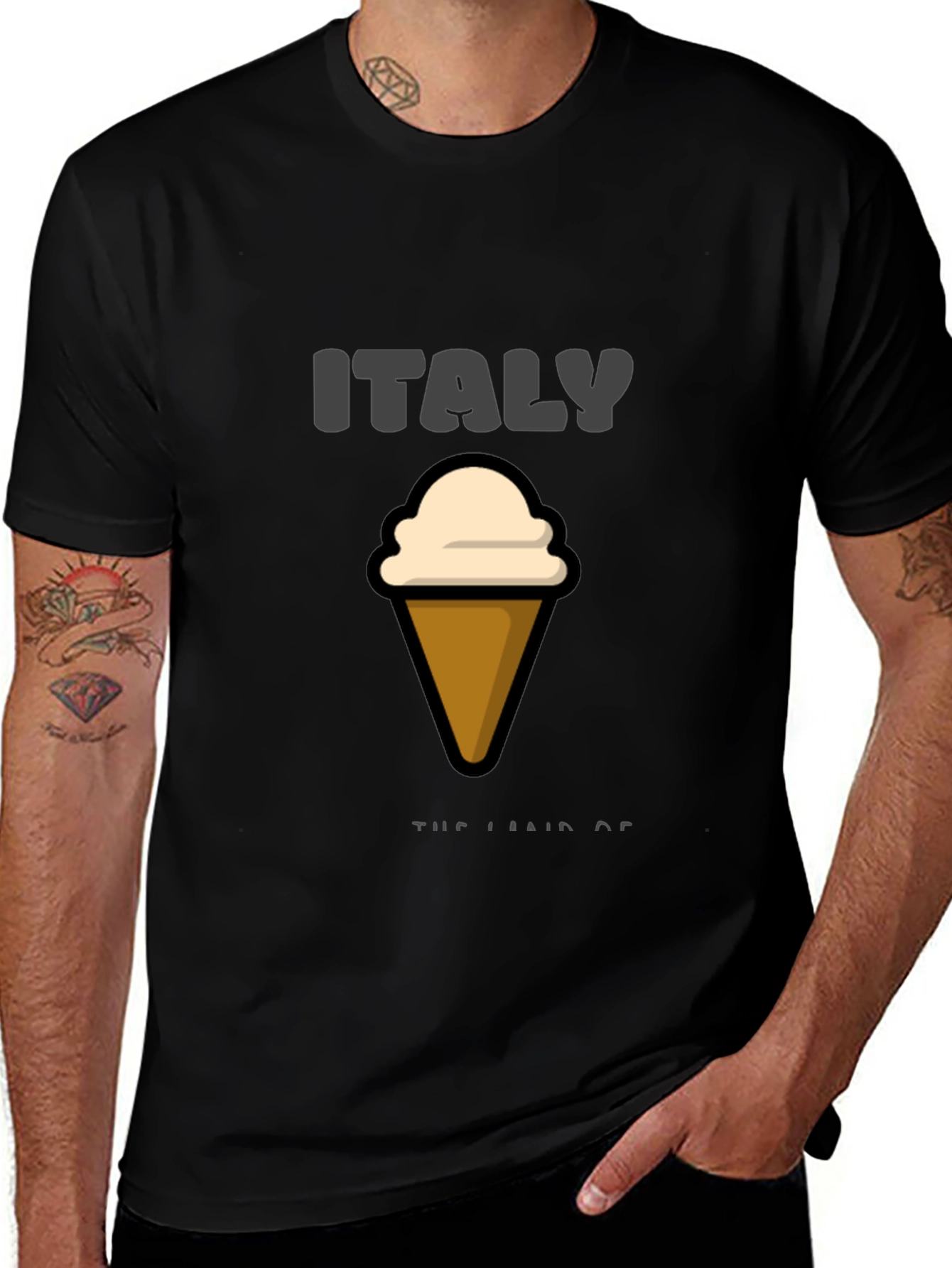 Italy Ice Cream Graphic Black T-Shirt