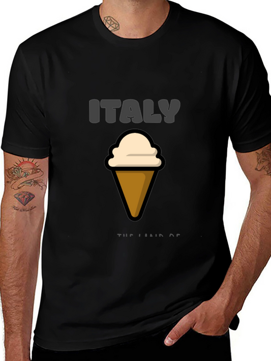 Italy Ice Cream Graphic Black T-Shirt