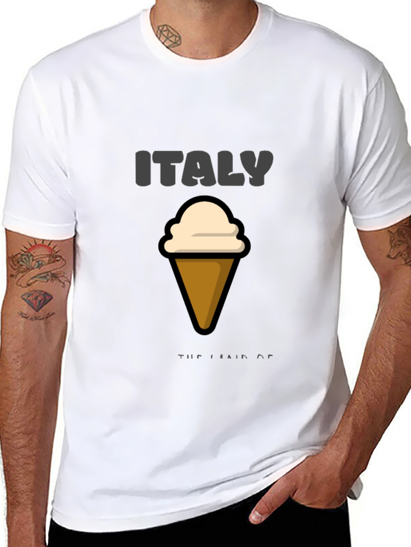 Italy Ice Cream Graphic Black T-Shirt