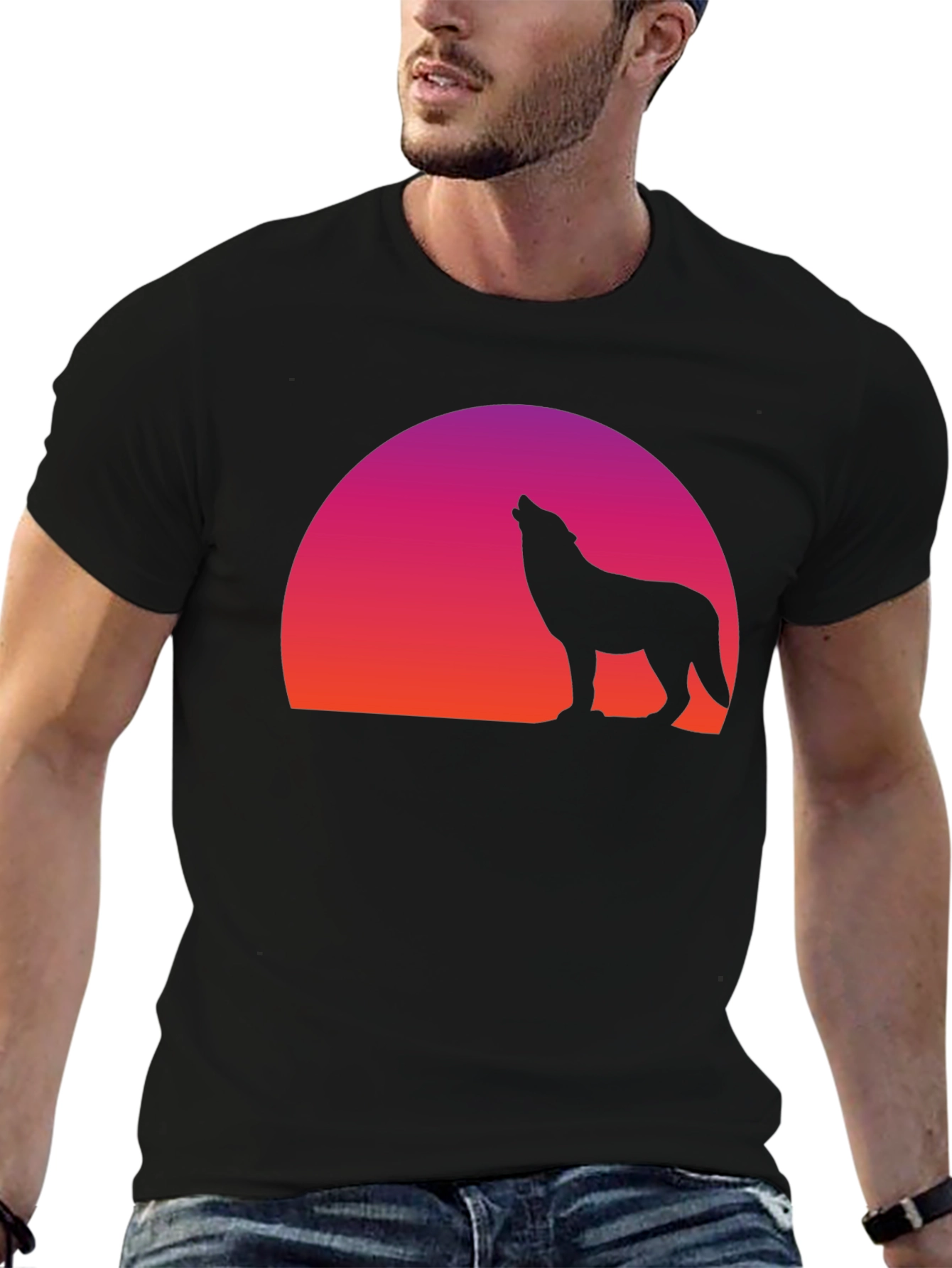 Wolf Silhouette Sunset Graphic T-Shirt