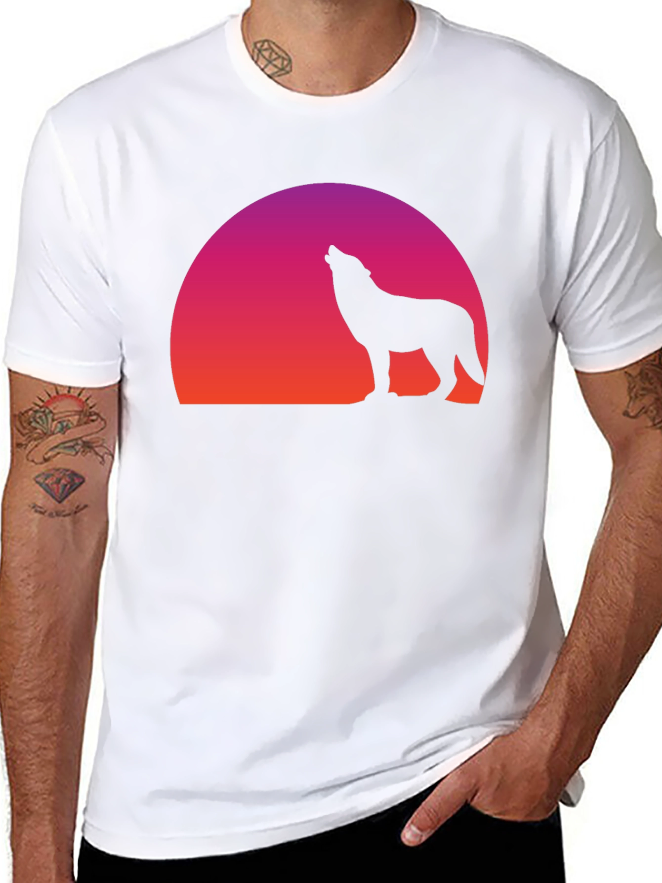 Wolf Silhouette Sunset Graphic T-Shirt