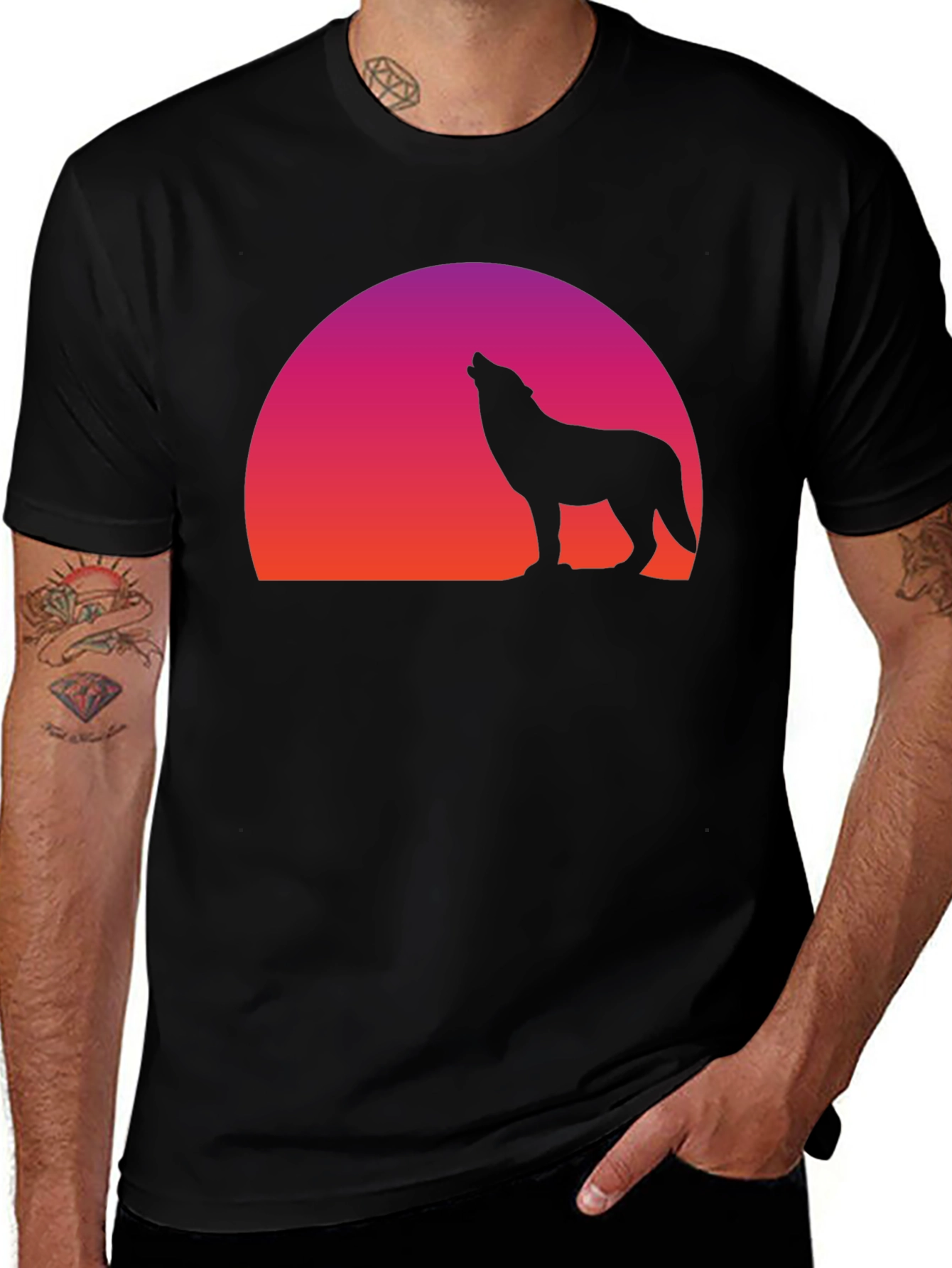 Wolf Silhouette Sunset Graphic T-Shirt