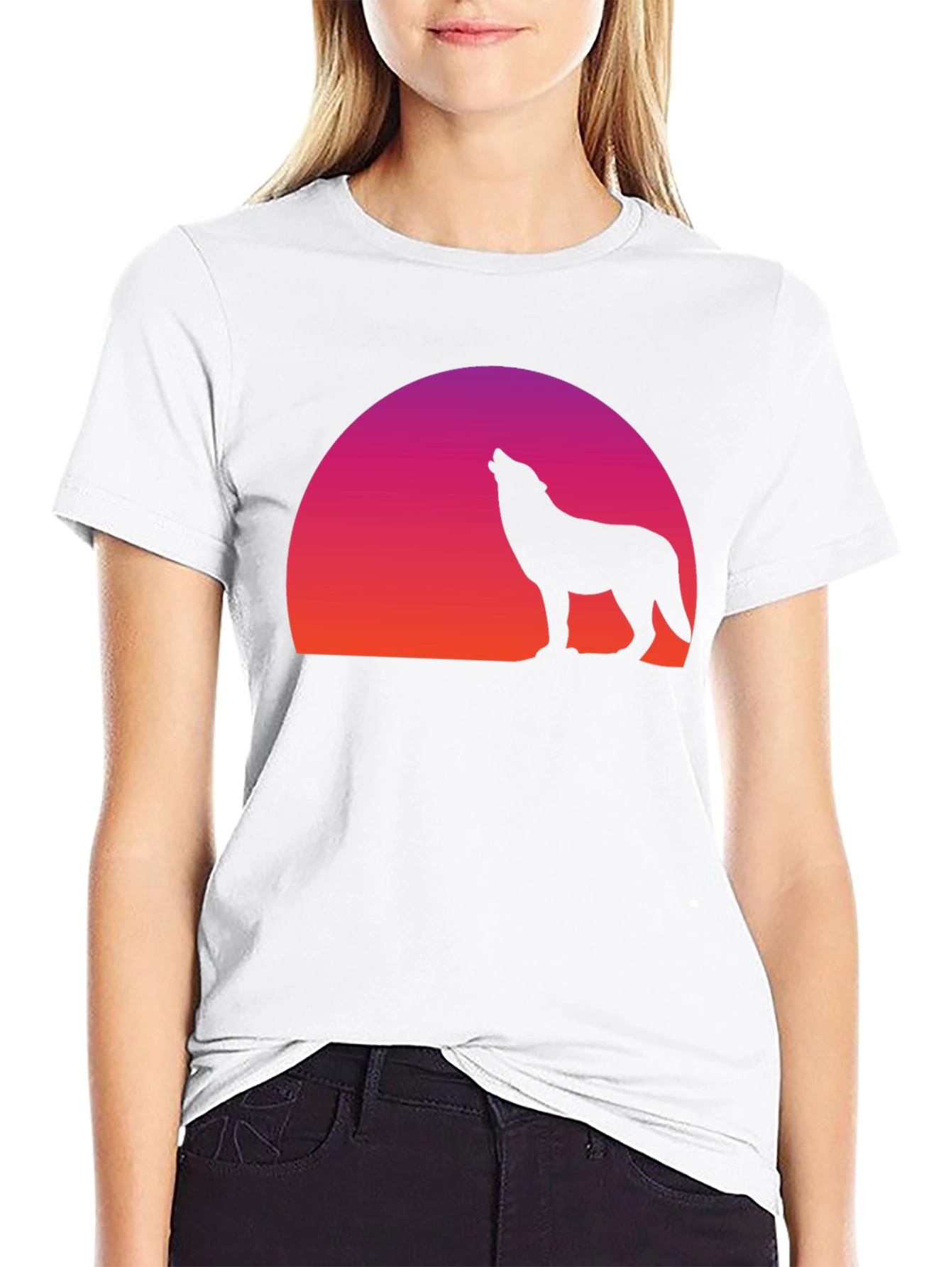 Wolf Silhouette Sunset Graphic T-Shirt