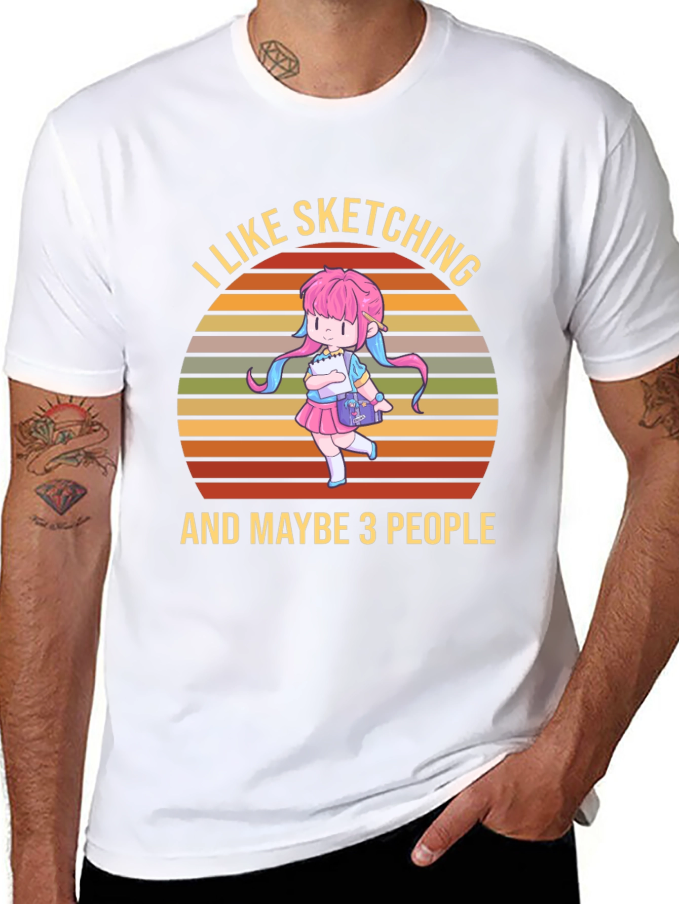I Like Sketching & Maybe 3 People Black T-Shirt