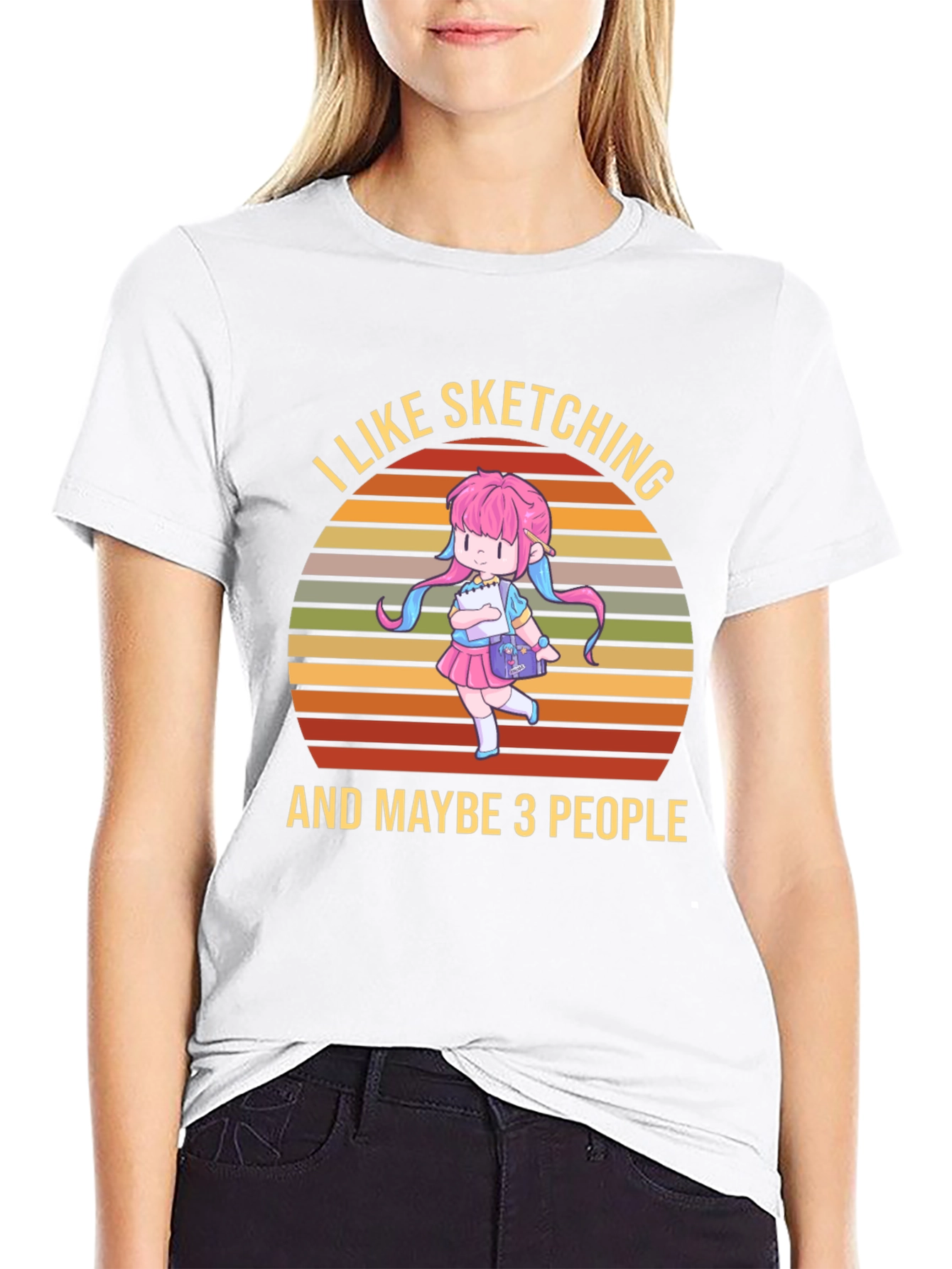I Like Sketching & Maybe 3 People Black T-Shirt
