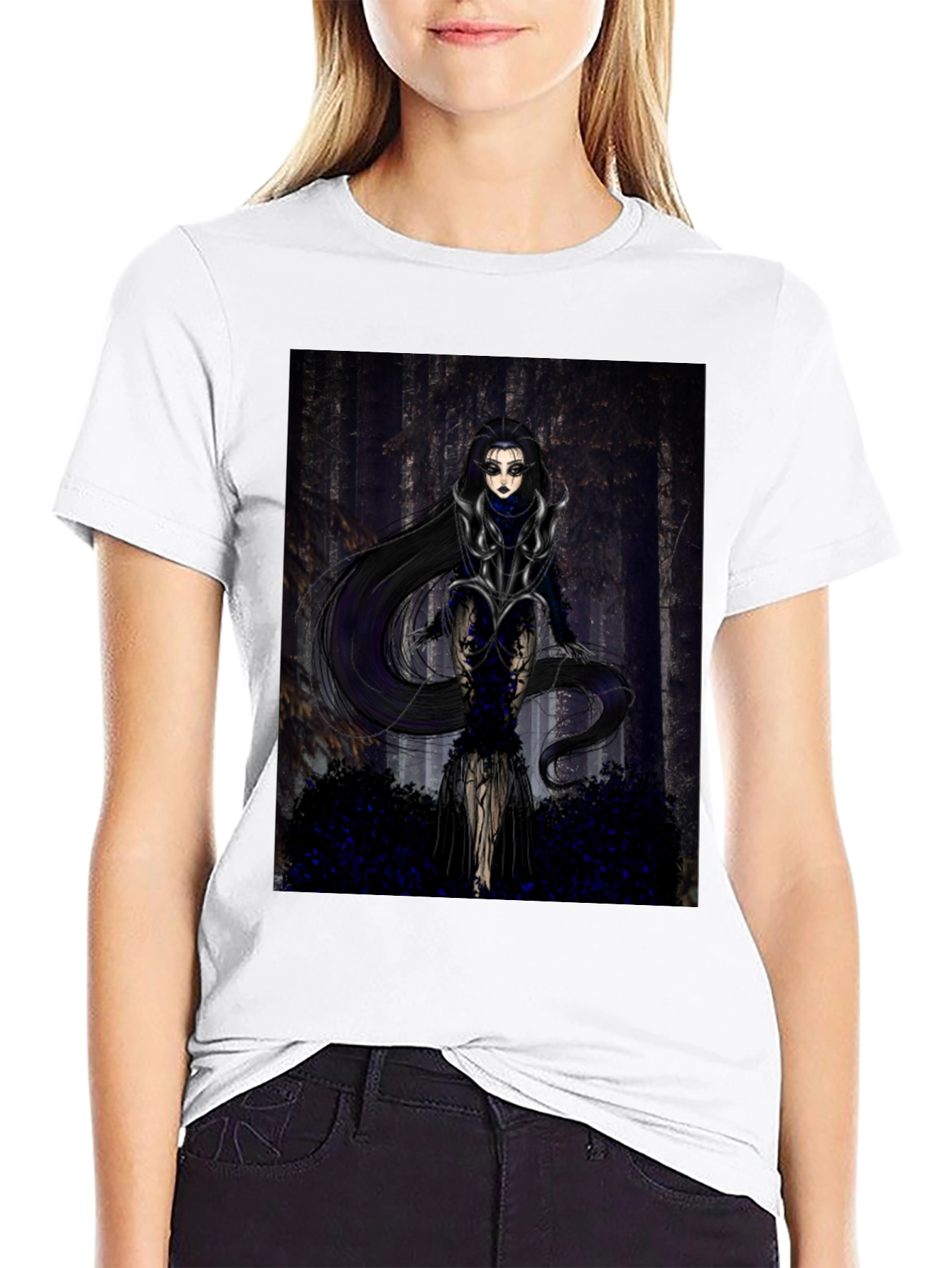 Gothic Forest Woman Graphic Print T-Shirt