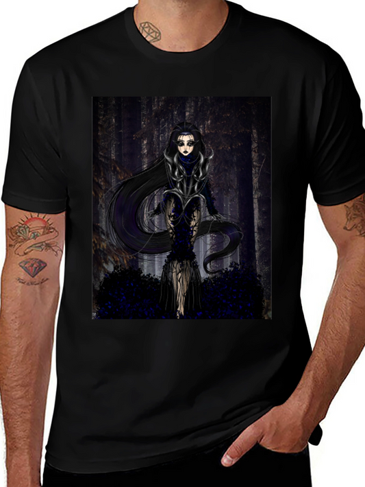 Gothic Forest Woman Graphic Print T-Shirt