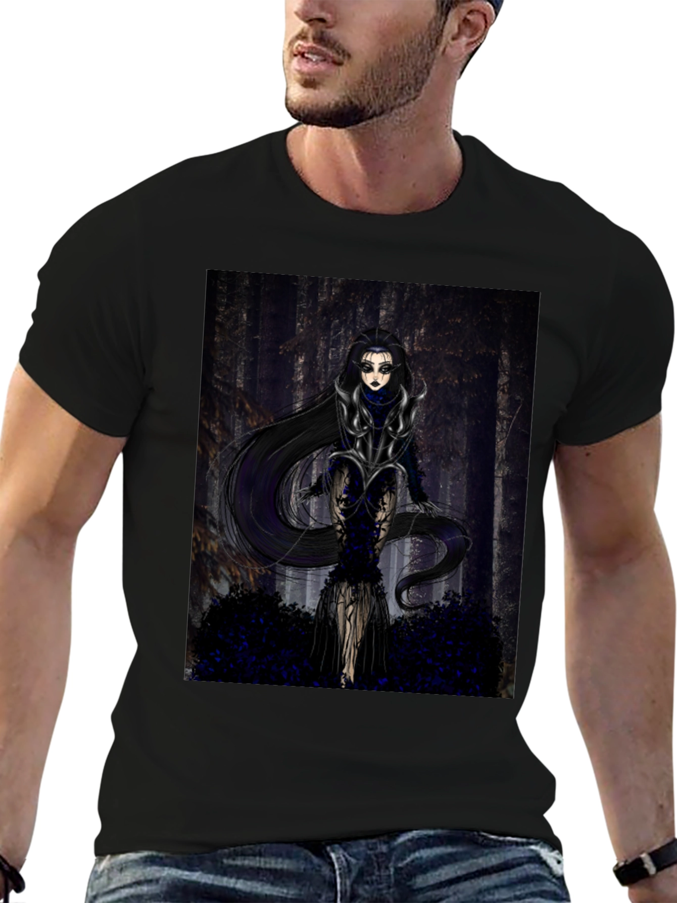 Gothic Forest Woman Graphic Print T-Shirt