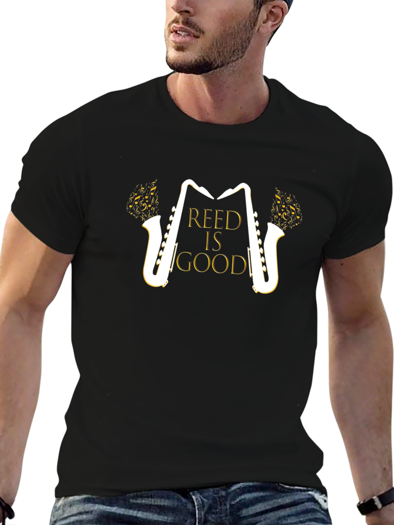 Reed is Good Saxophone Graphic Black T-Shirt