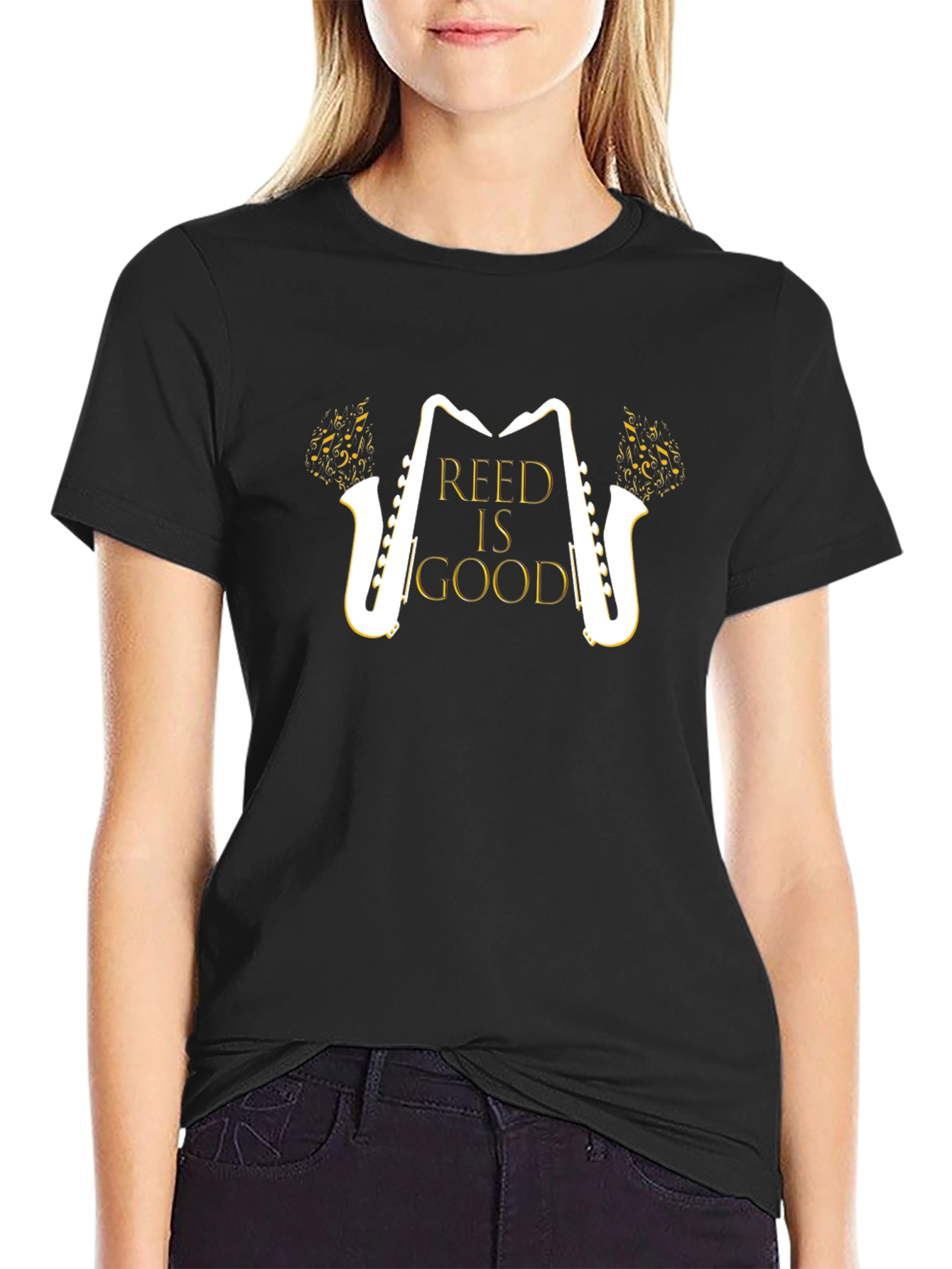 Reed is Good Saxophone Graphic Black T-Shirt