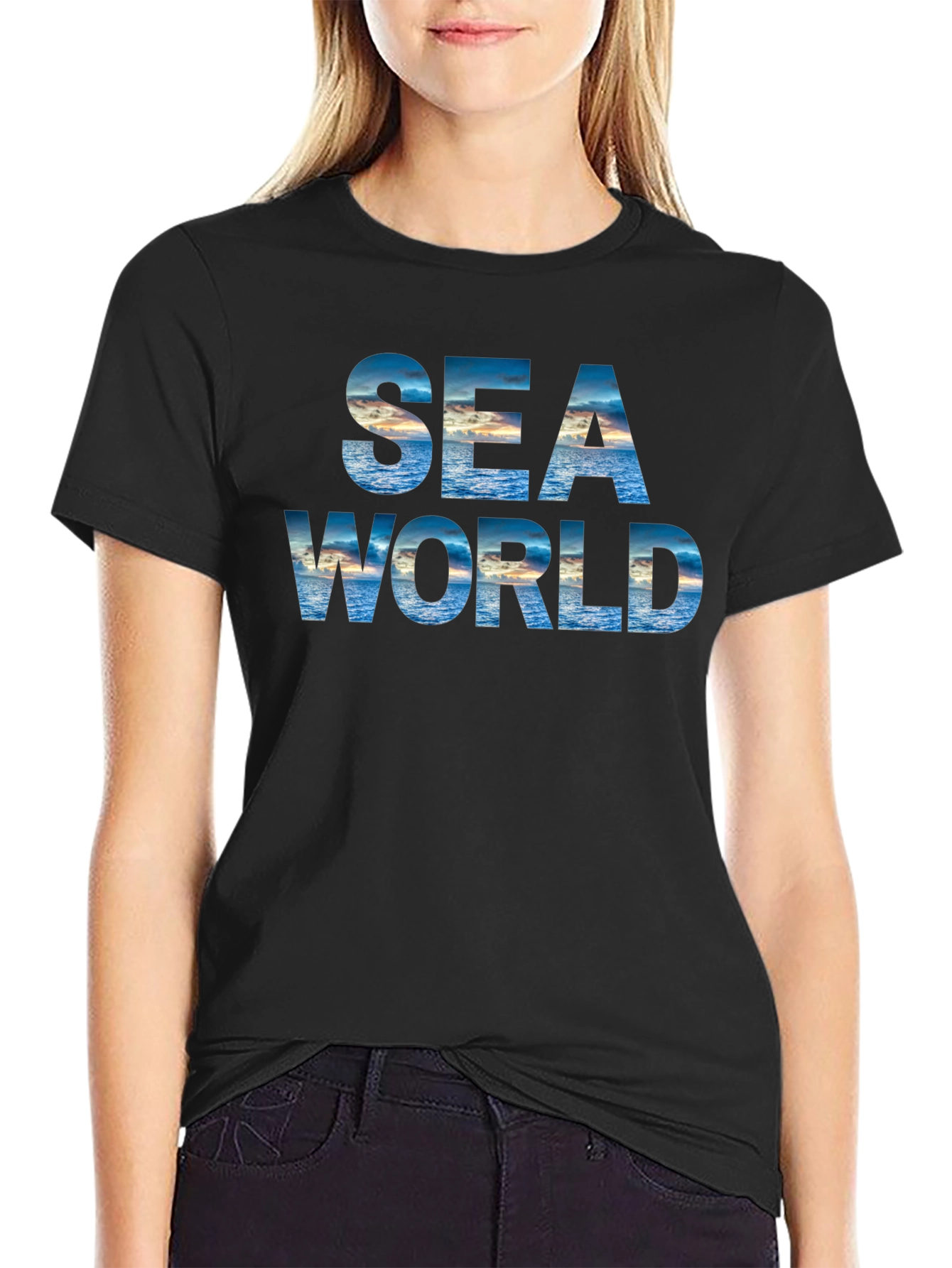 Sea World Graphic Print Black T-Shirt