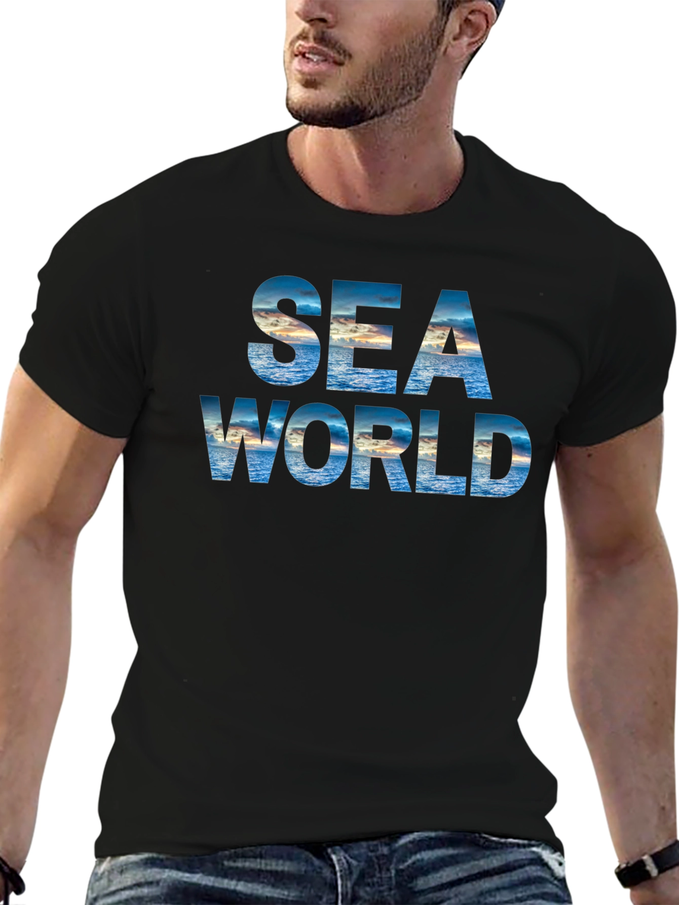 Sea World Graphic Print Black T-Shirt