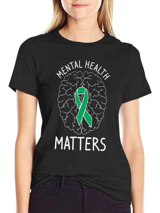 Mental Health Matters T-Shirt with Brain & Ribbon Graphic