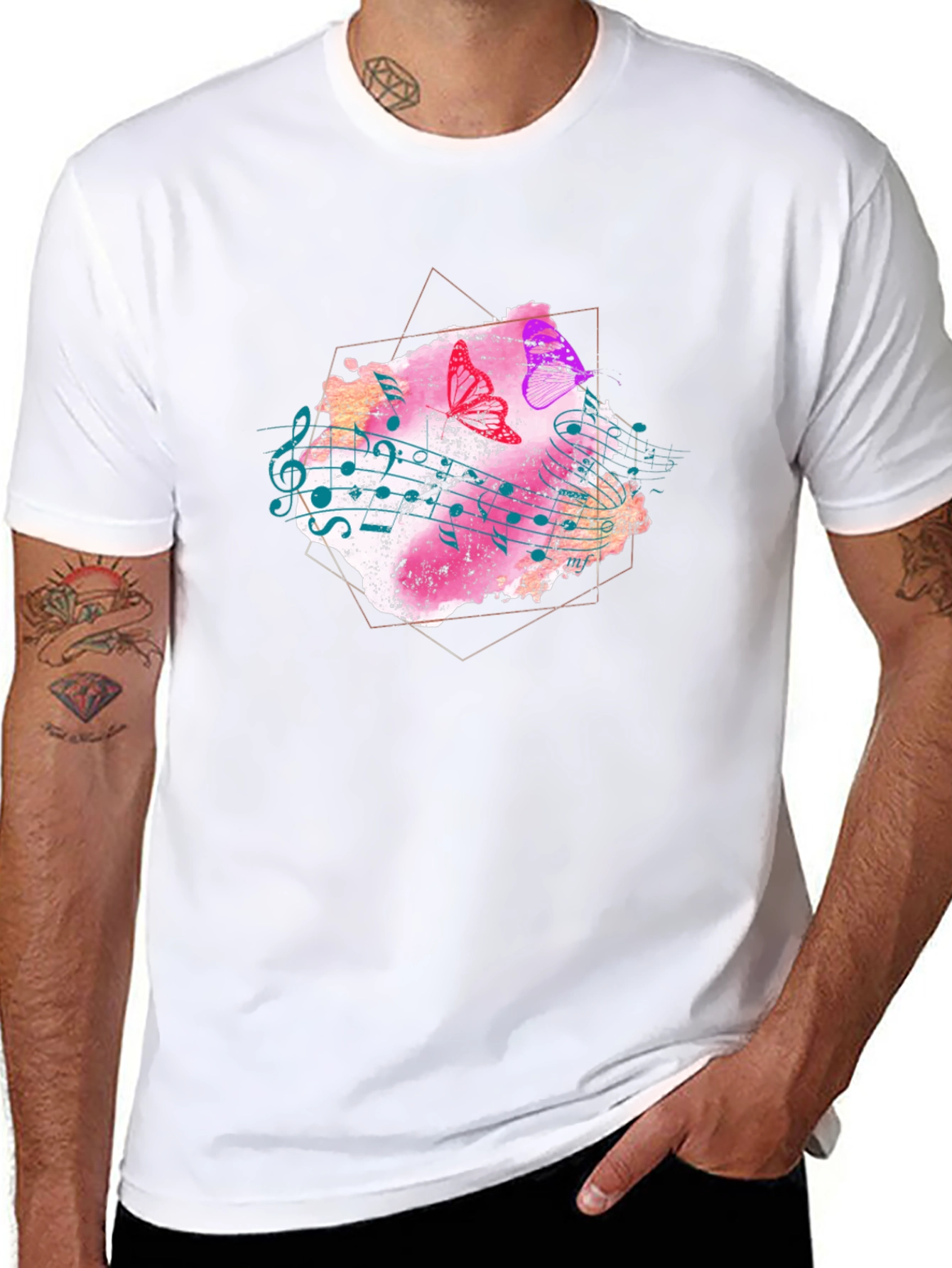 Musical Butterfly Graphic Tee - Stylish Mens T-Shirt