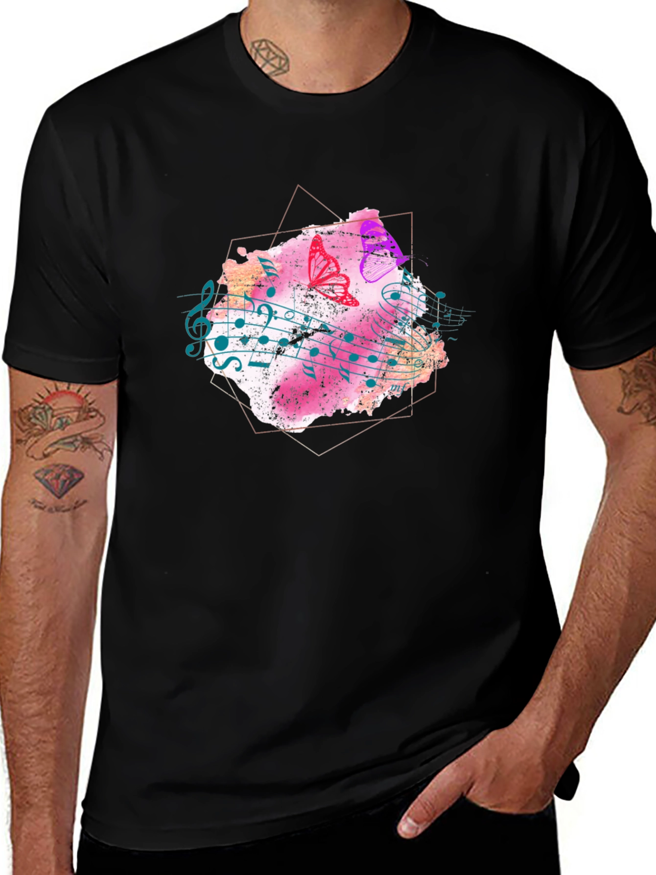 Musical Butterfly Graphic Tee - Stylish Mens T-Shirt