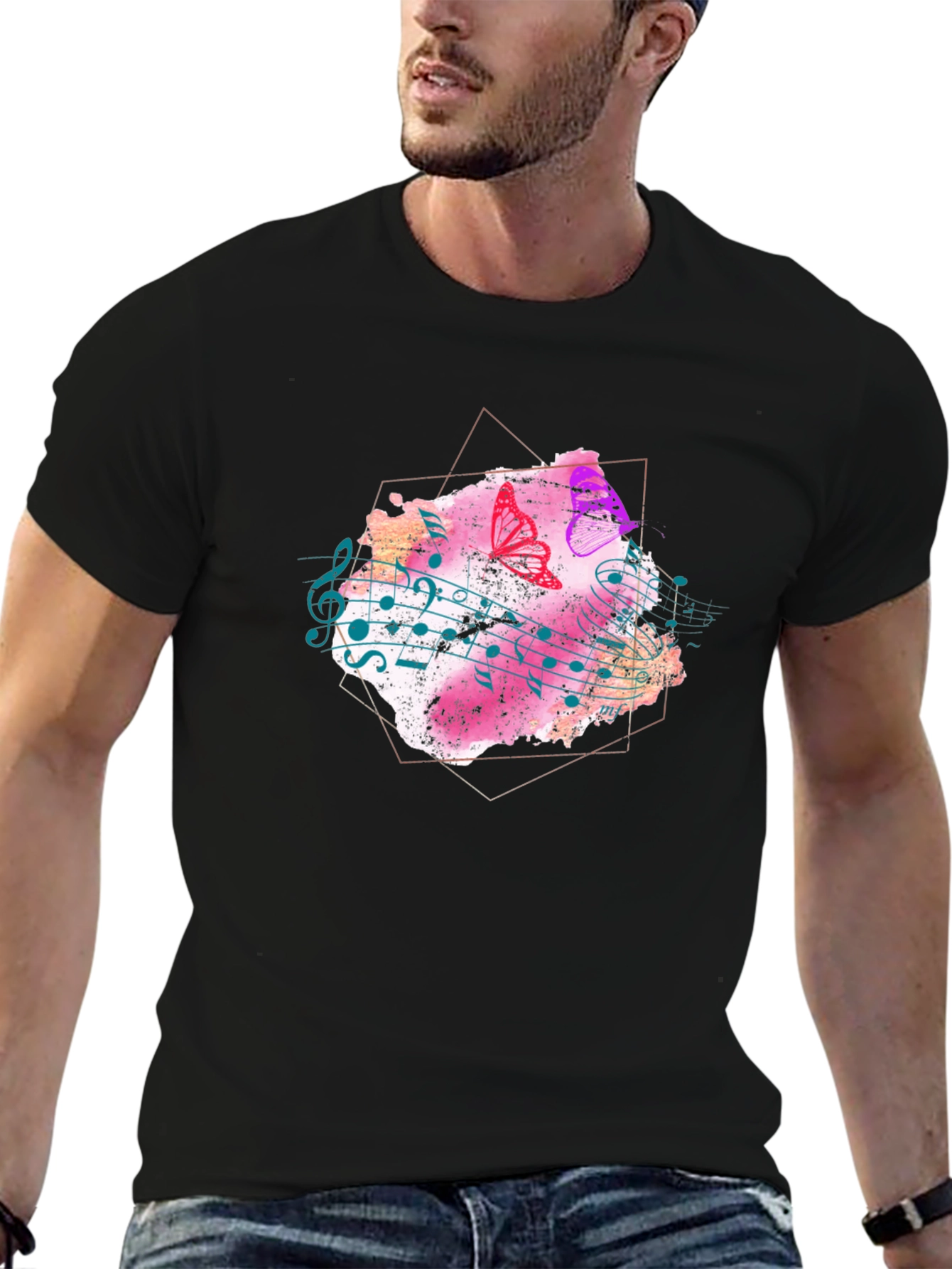 Musical Butterfly Graphic Tee - Stylish Mens T-Shirt