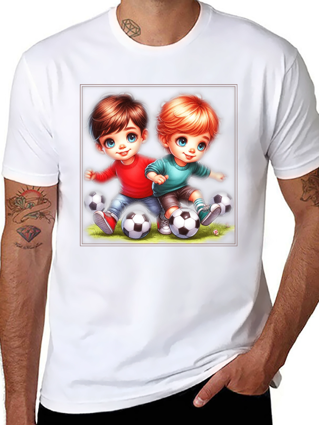 Kids Soccer Cartoon Black T-Shirt