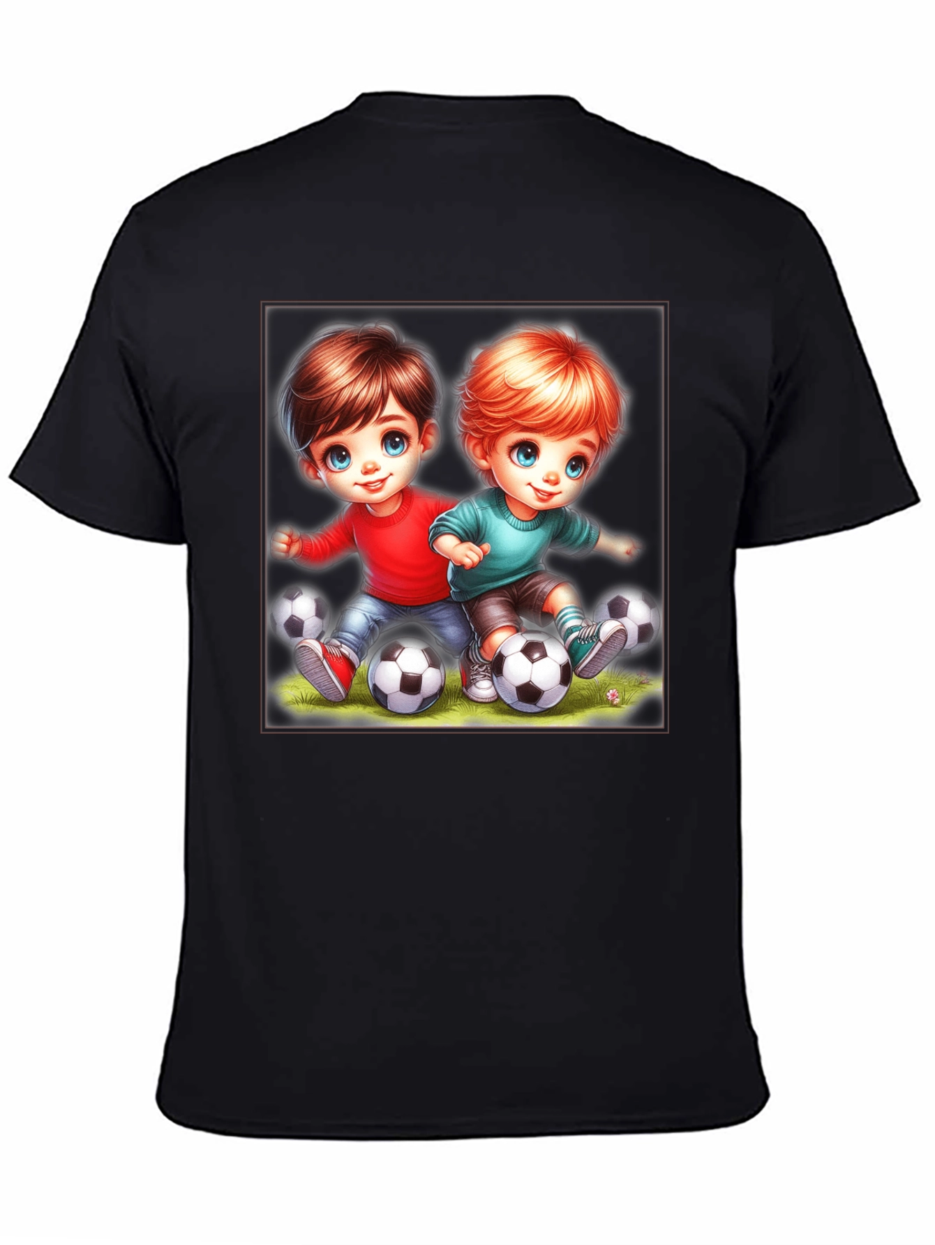 Kids Soccer Cartoon Black T-Shirt