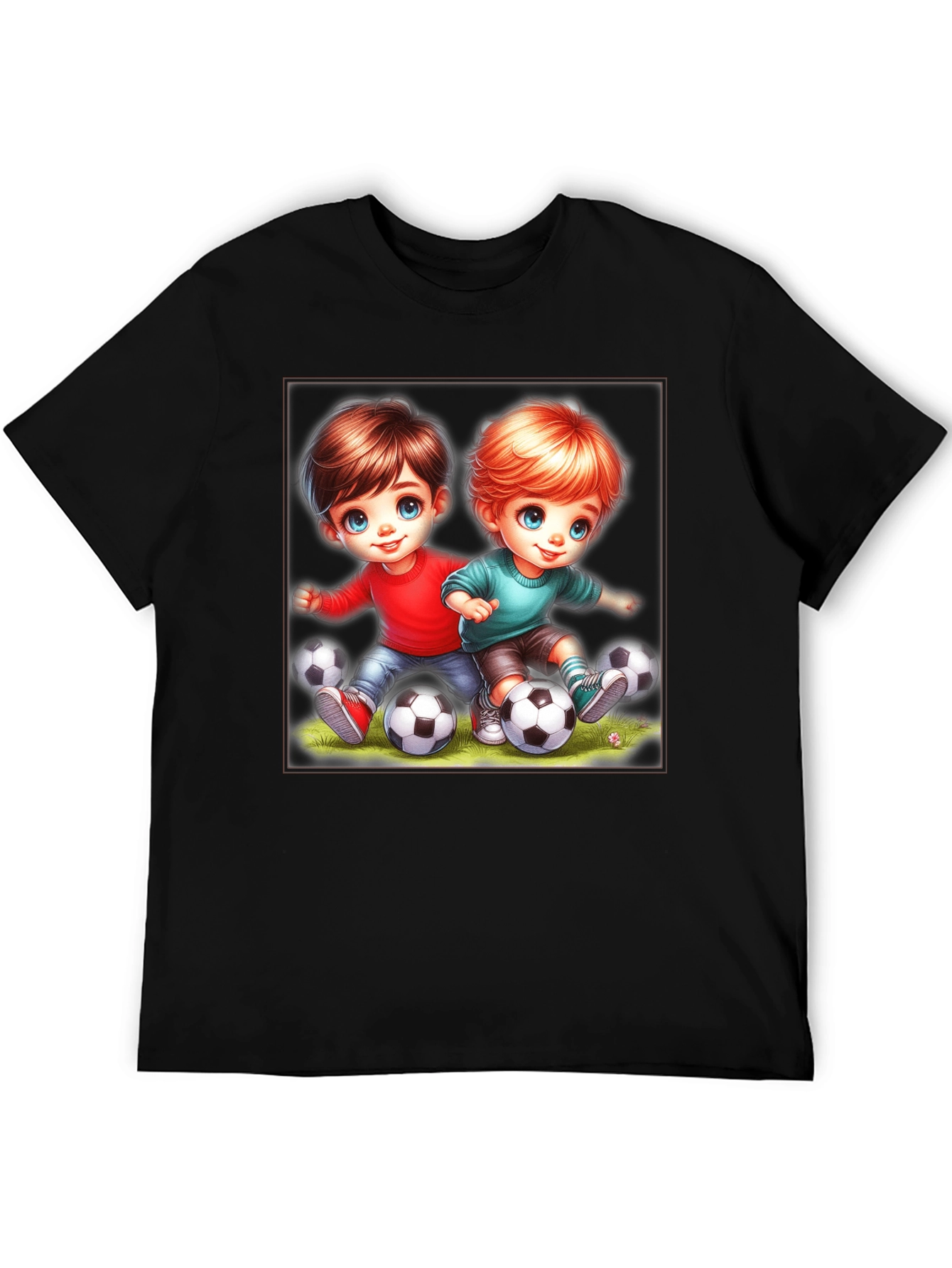 Kids Soccer Cartoon Black T-Shirt
