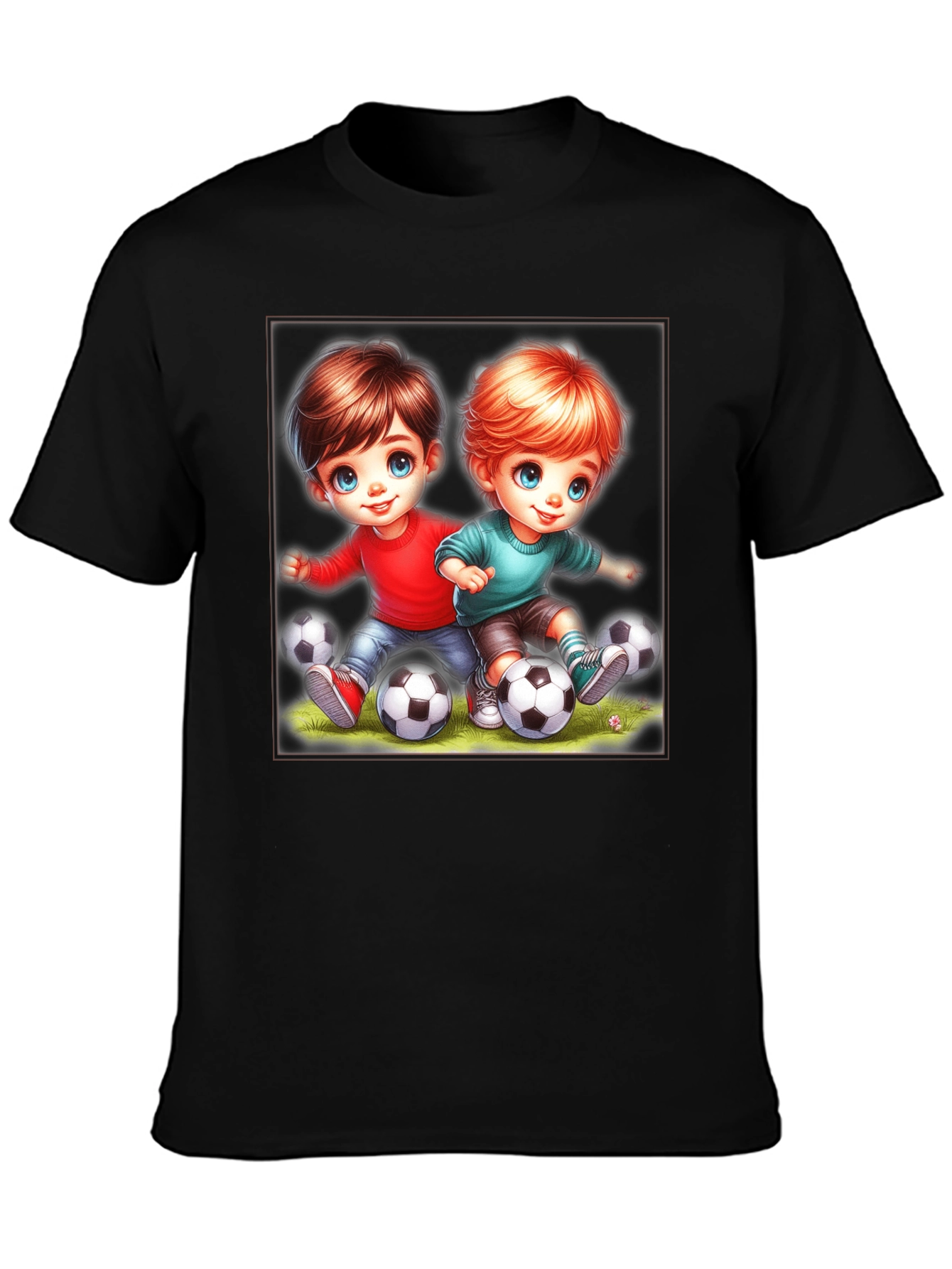 Kids Soccer Cartoon Black T-Shirt