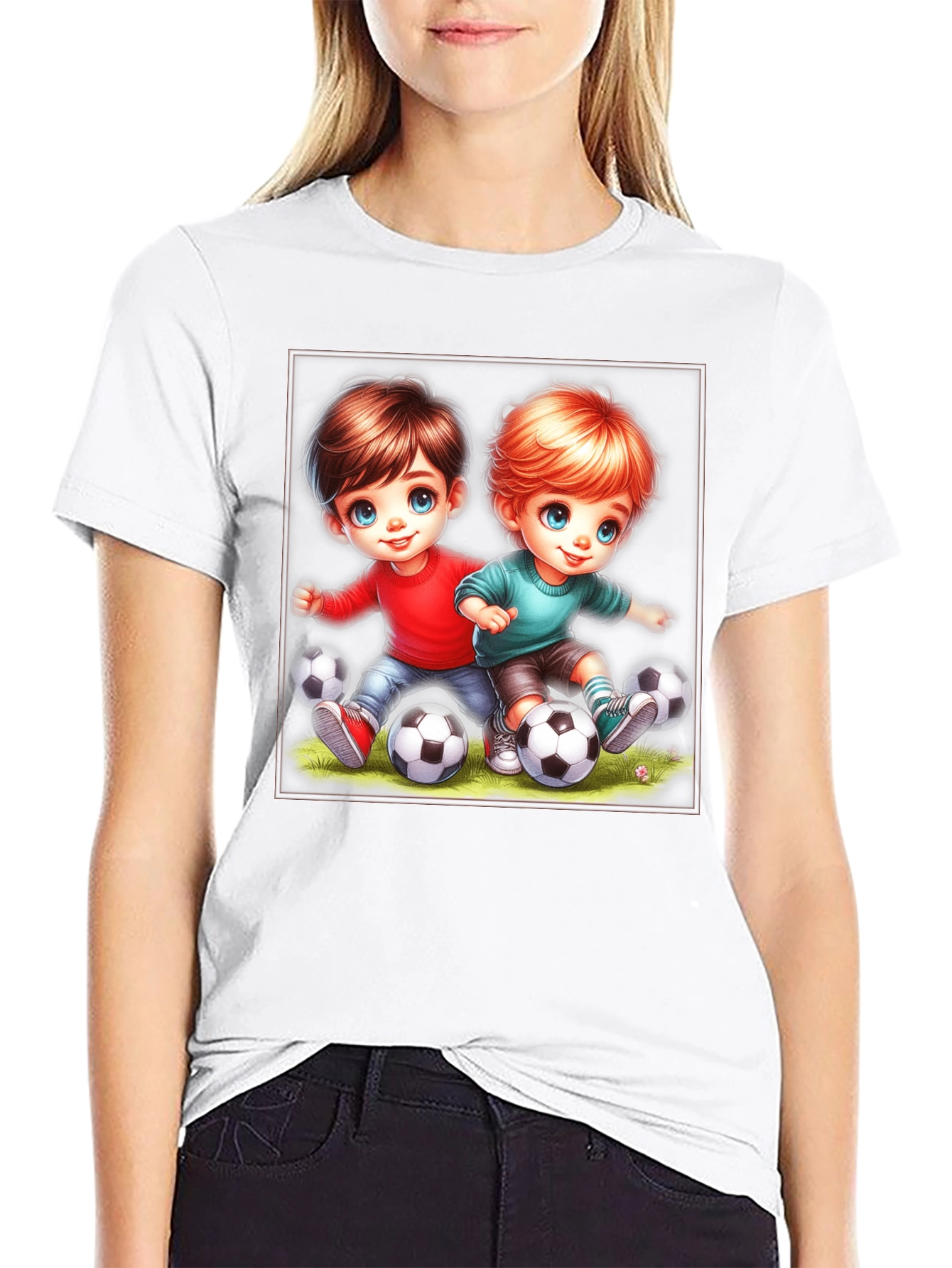 Kids Soccer Cartoon Black T-Shirt