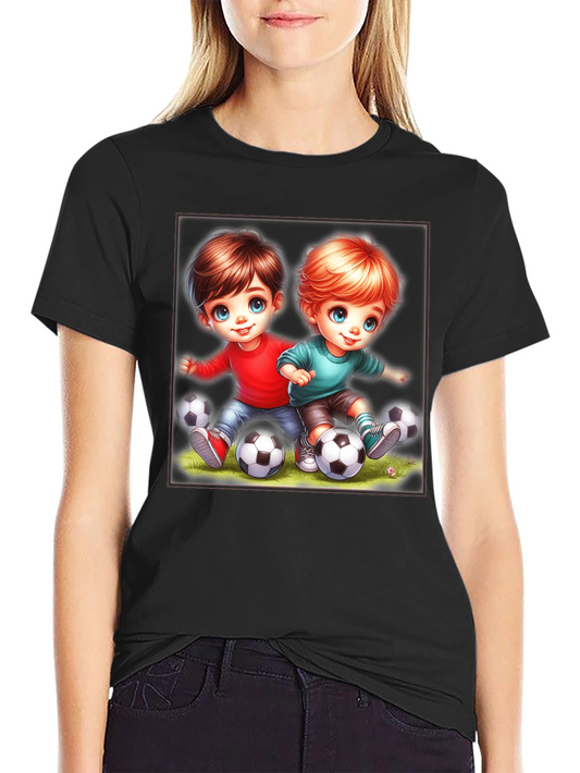 Kids Soccer Cartoon Black T-Shirt