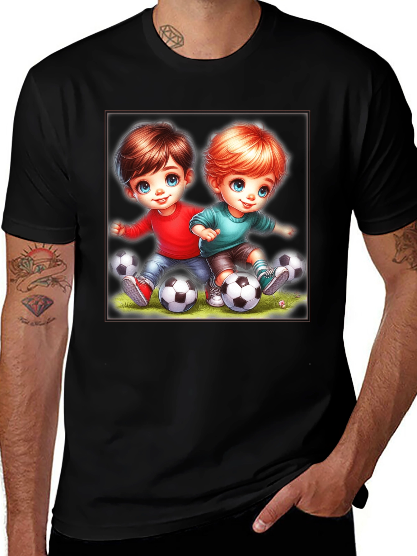 Kids Soccer Cartoon Black T-Shirt