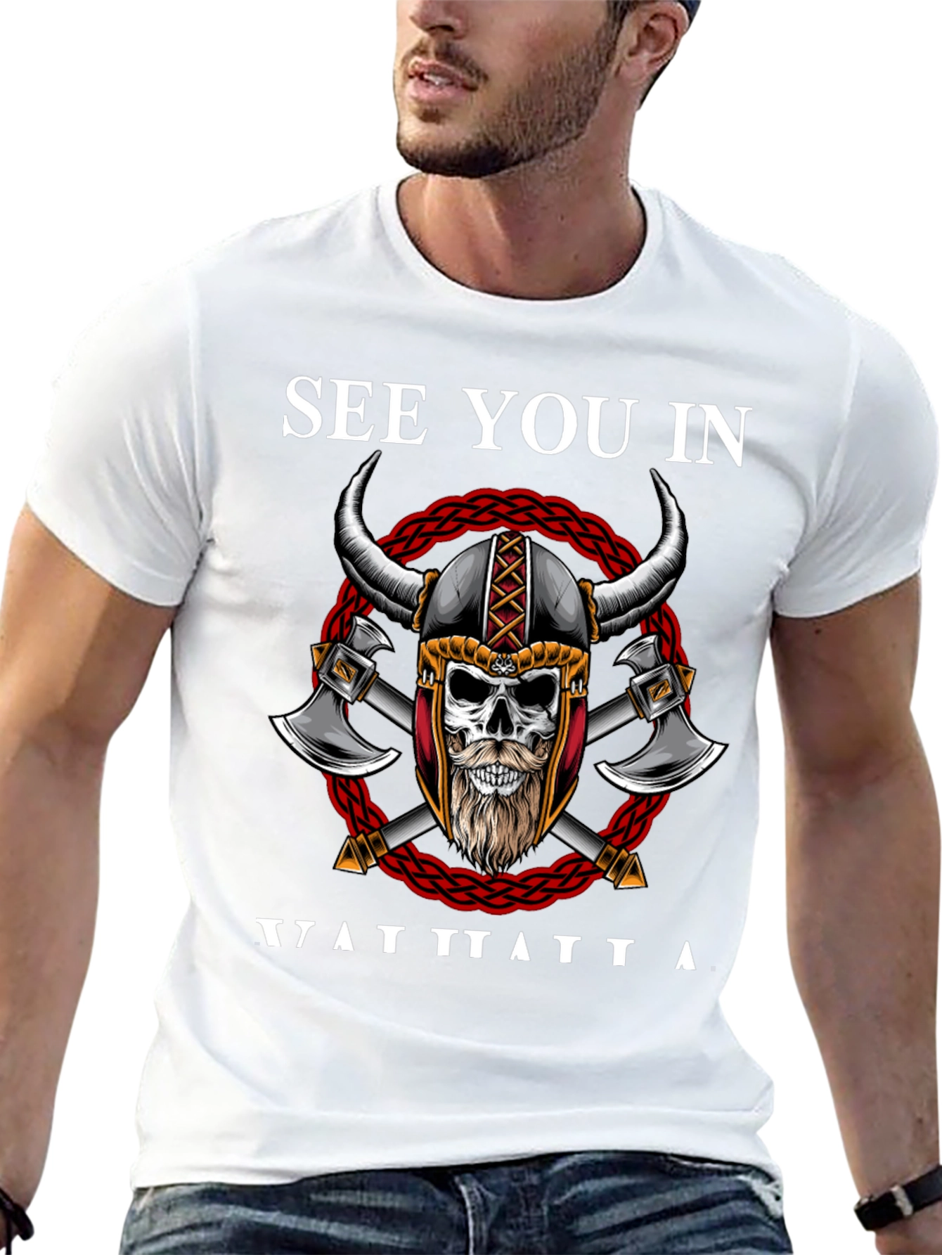 Viking Skull Graphic T-Shirt - See You In Valhalla