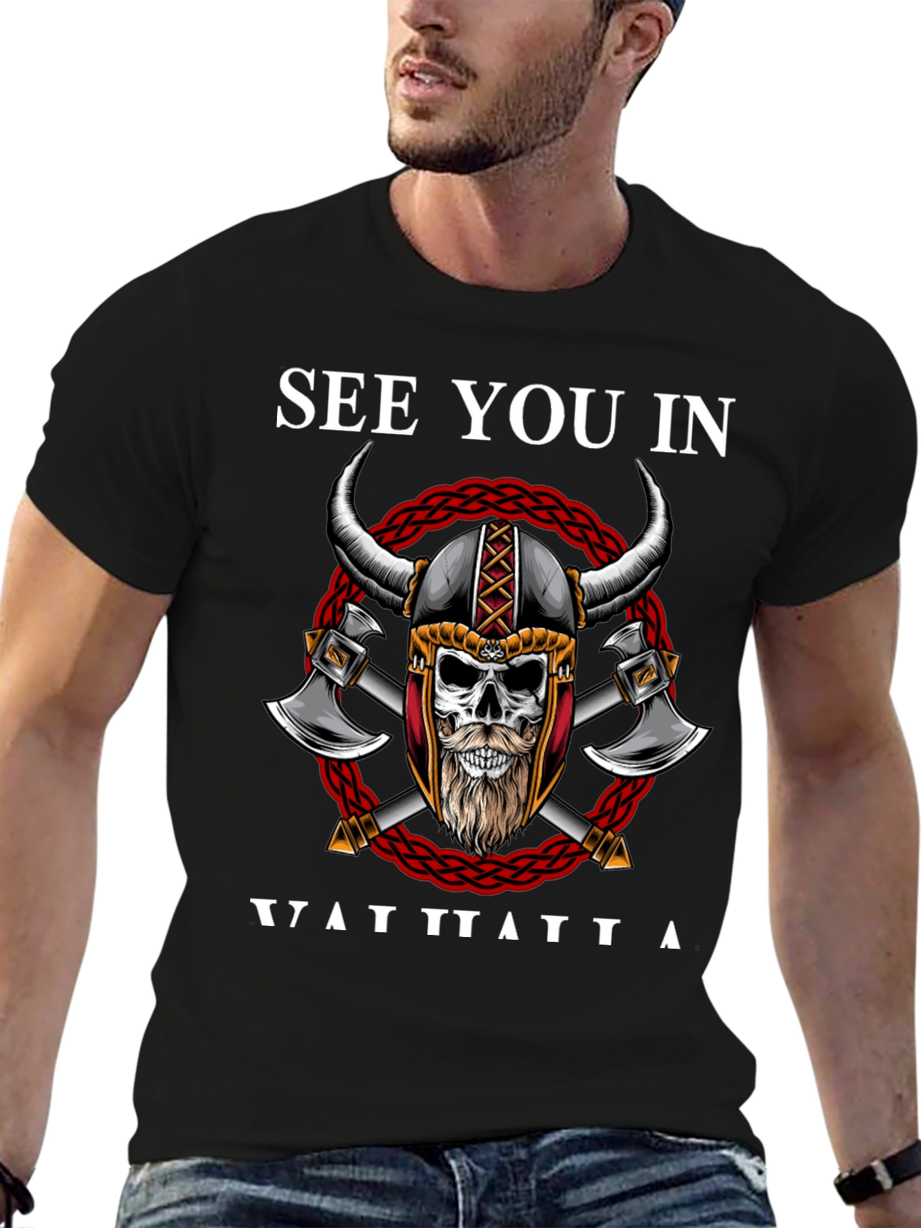 Viking Skull Graphic T-Shirt - See You In Valhalla