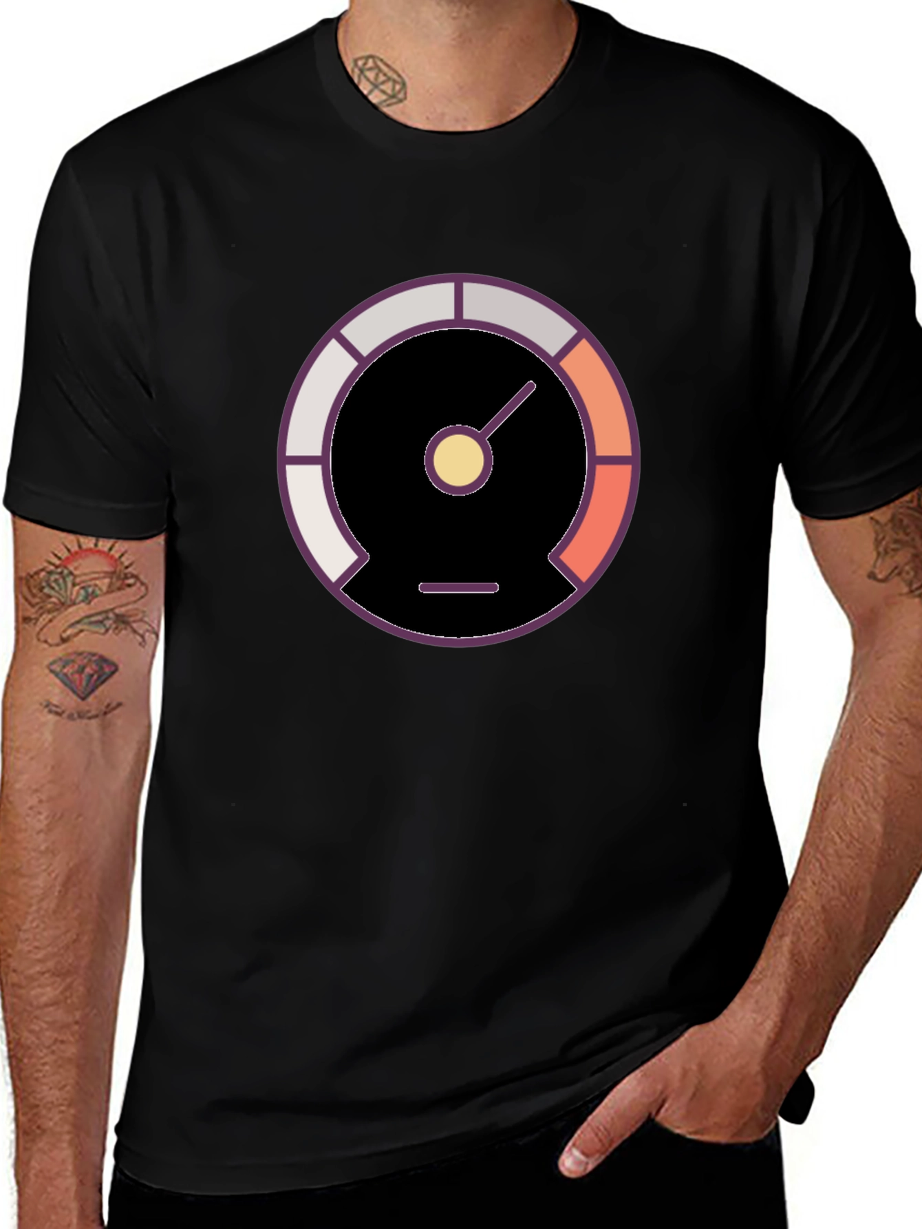 Stylish Black Tee with Gauge Graphic