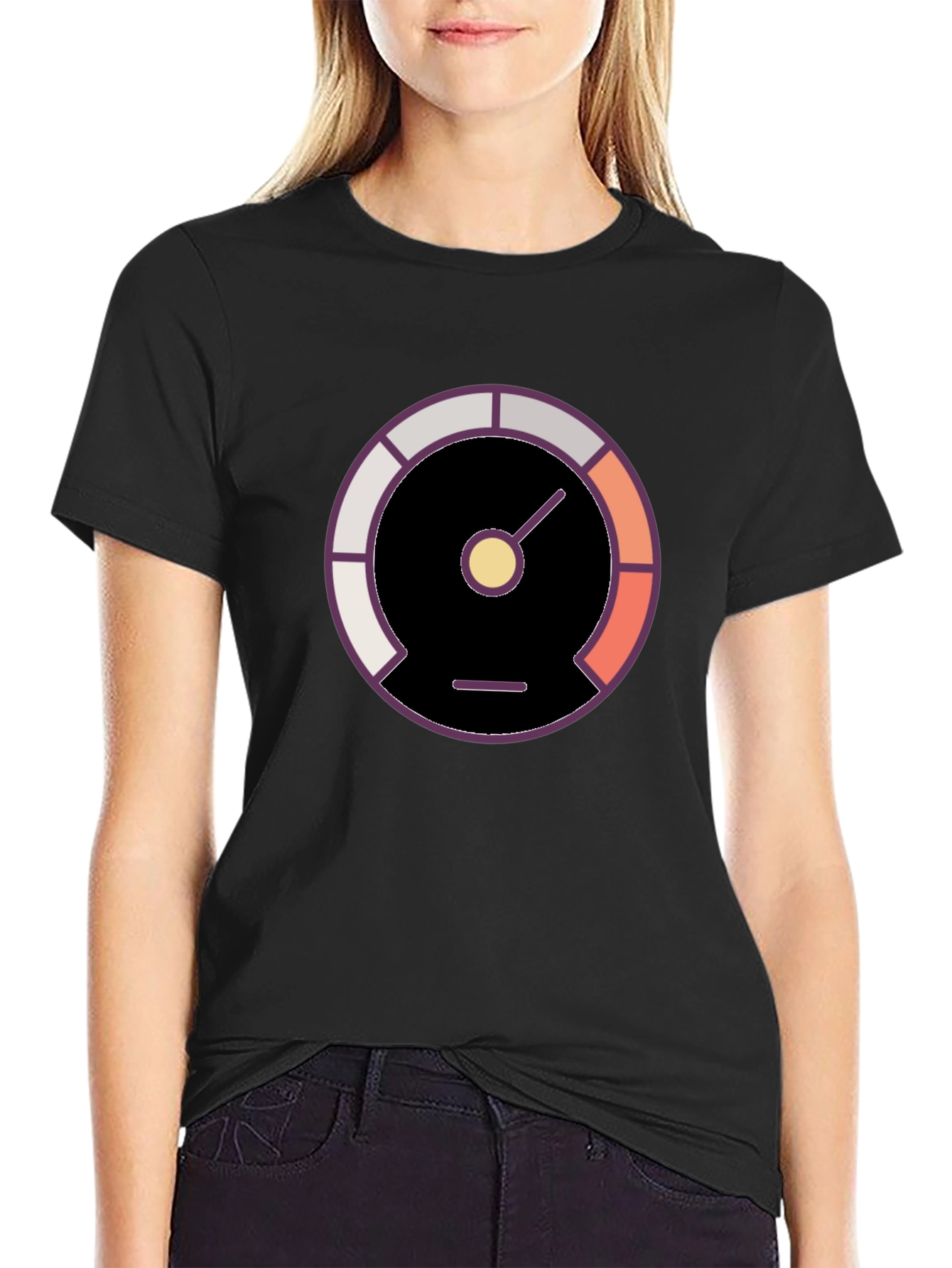 Stylish Black Tee with Gauge Graphic