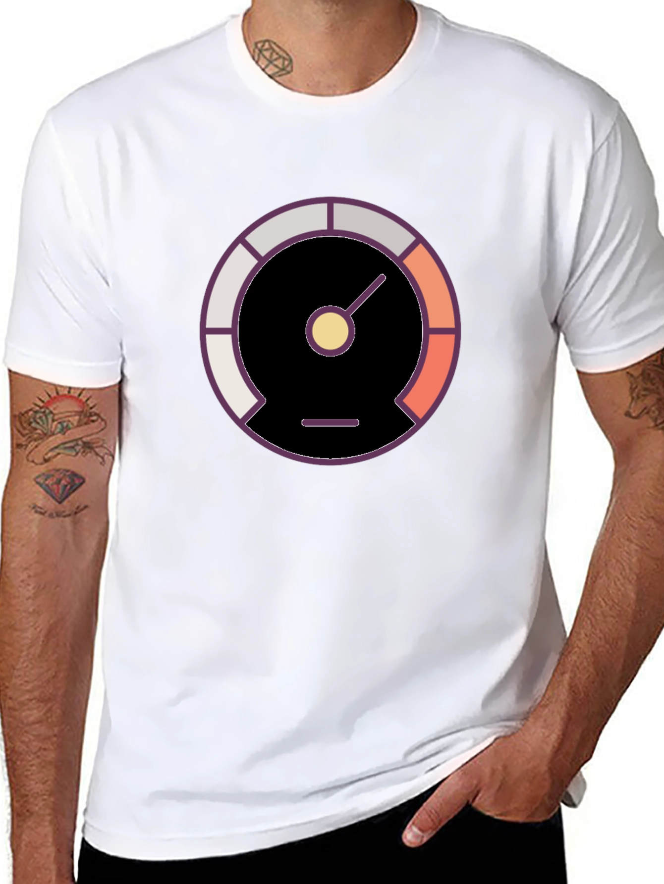 Stylish Black Tee with Gauge Graphic