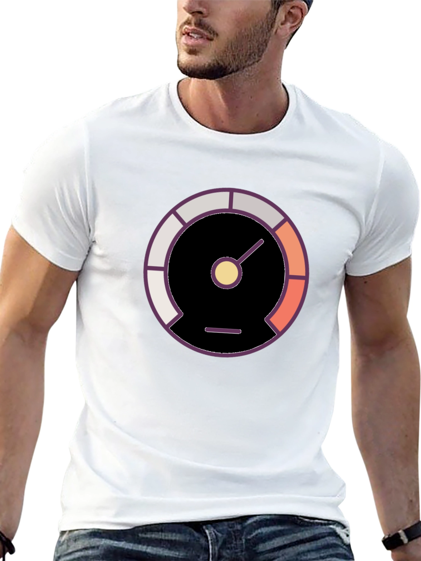 Stylish Black Tee with Gauge Graphic