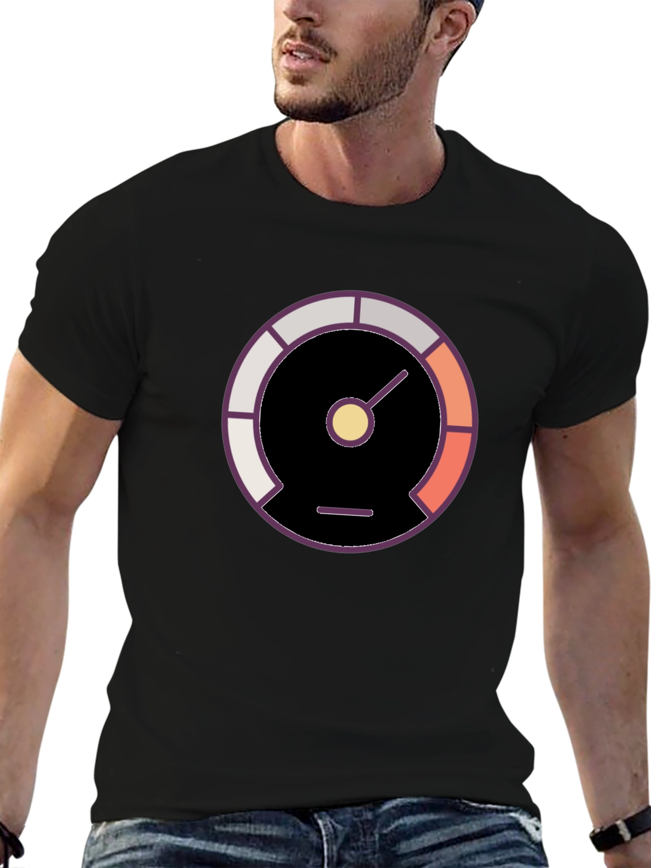 Stylish Black Tee with Gauge Graphic