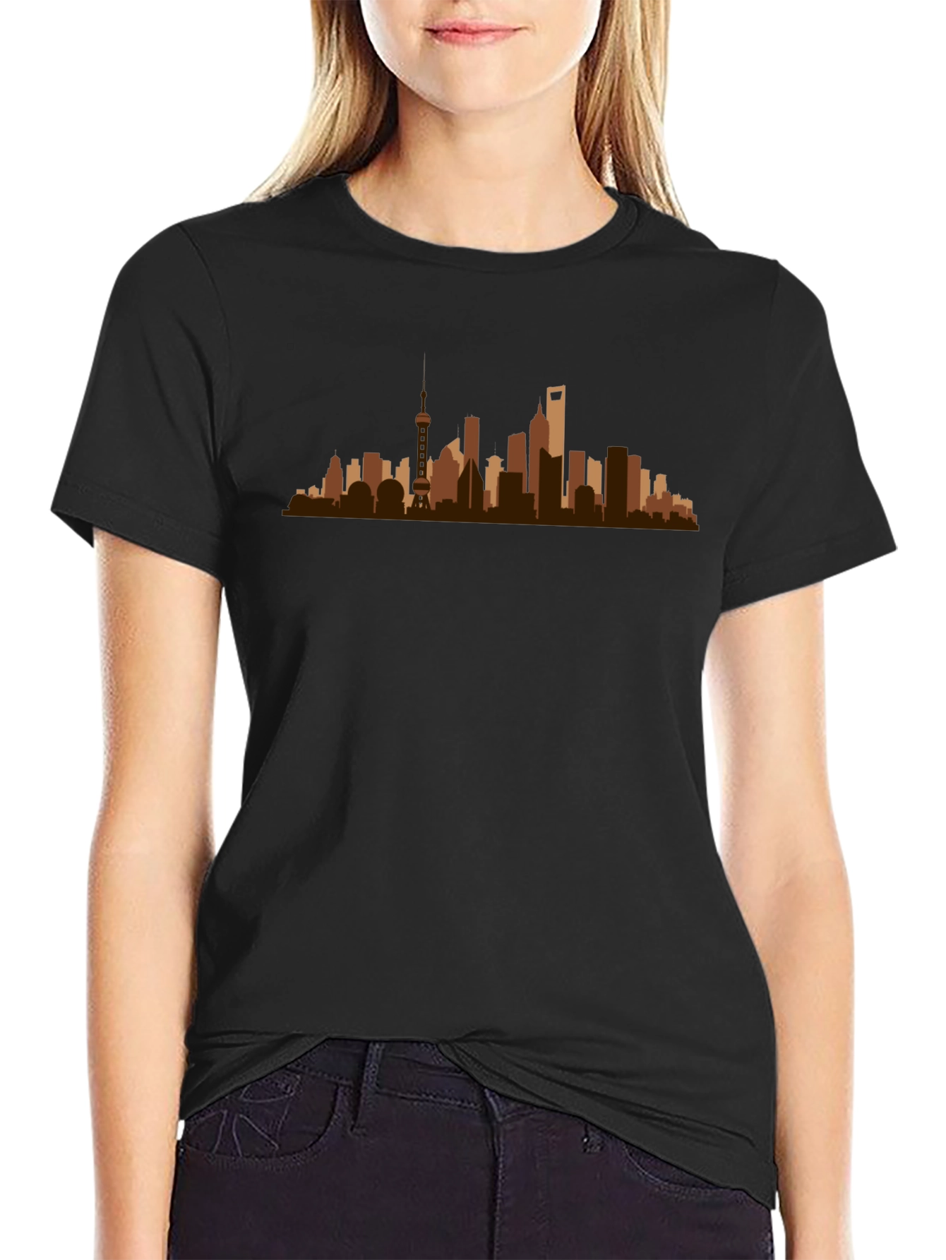 Cityscape Silhouette Graphic Tee - Black