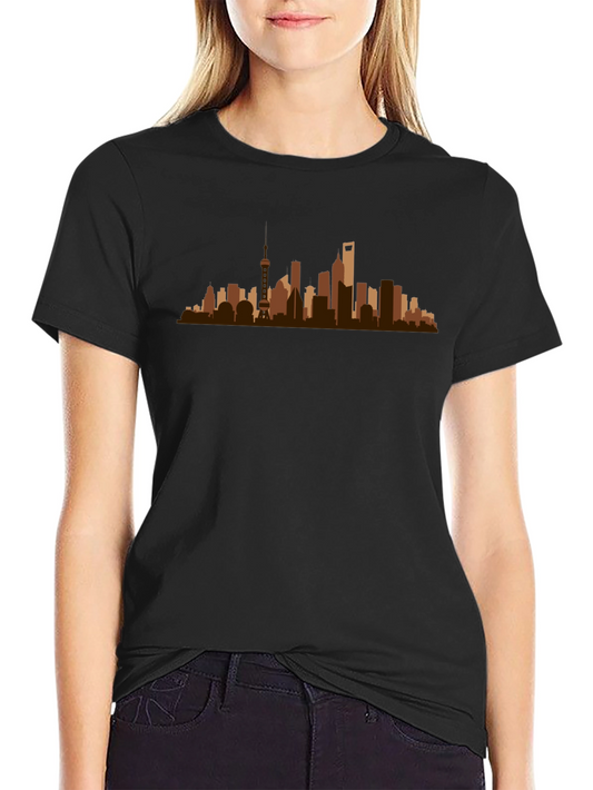 Cityscape Silhouette Graphic Tee - Black
