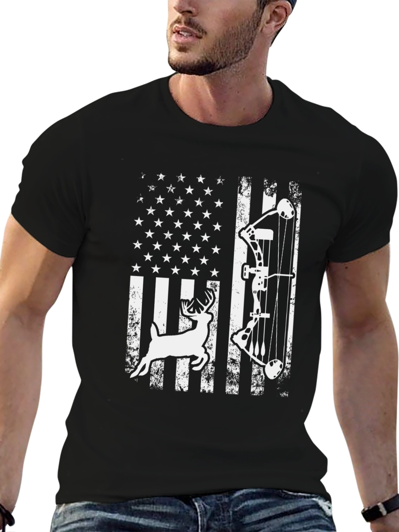 American Flag Deer Bow Hunting T-Shirt