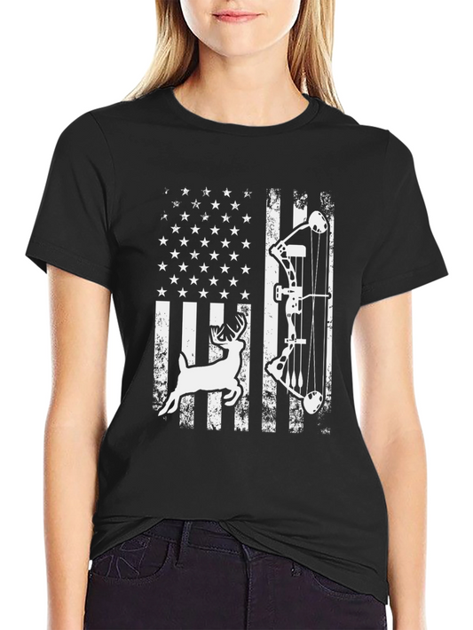 American Flag Deer Bow Hunting T-Shirt