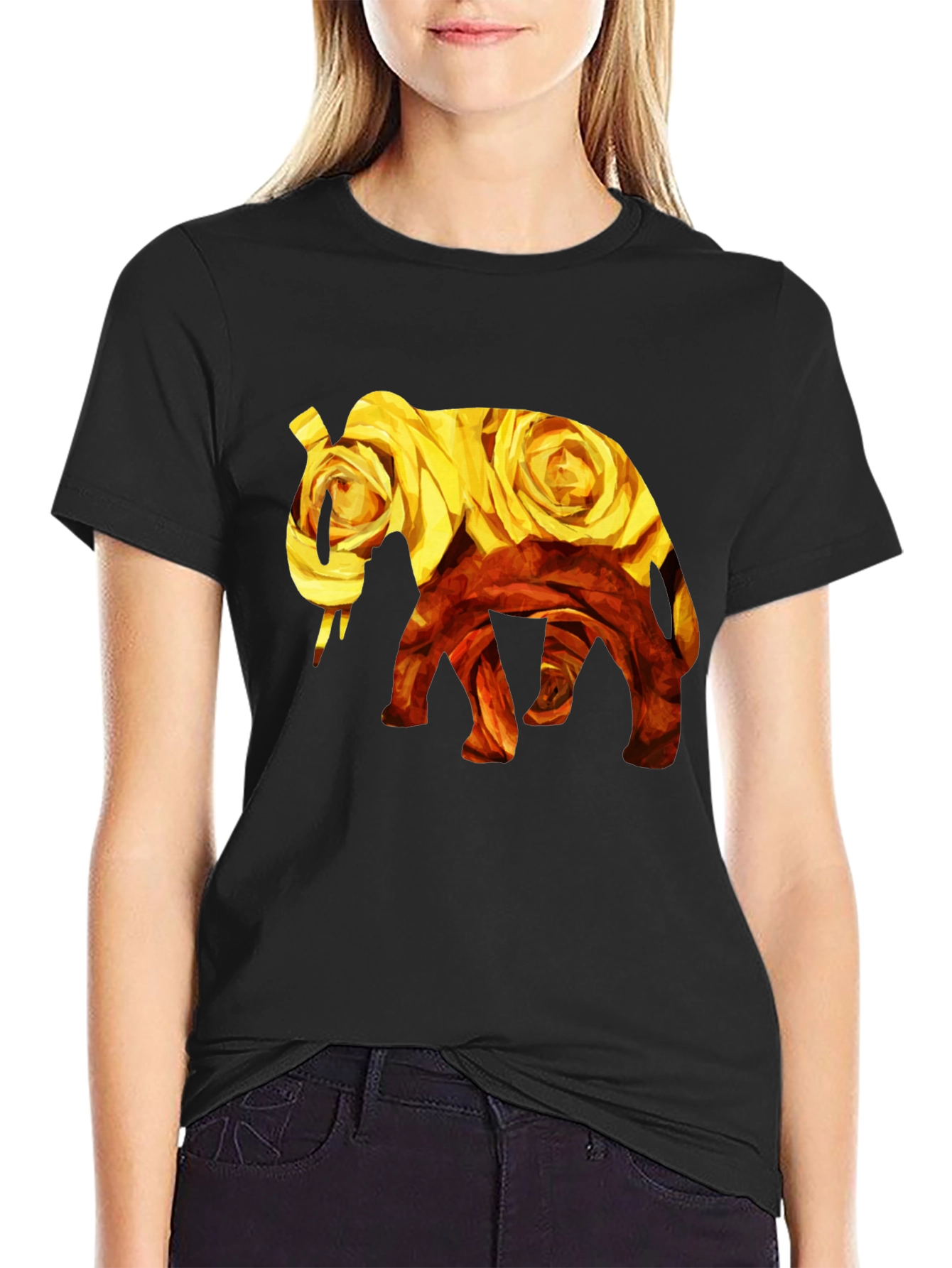 Floral Elephant Graphic Tee - Black