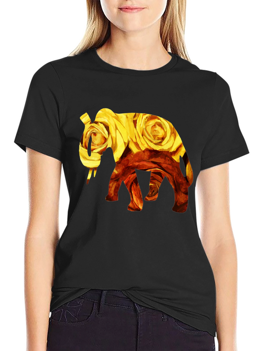 Floral Elephant Graphic Tee - Black