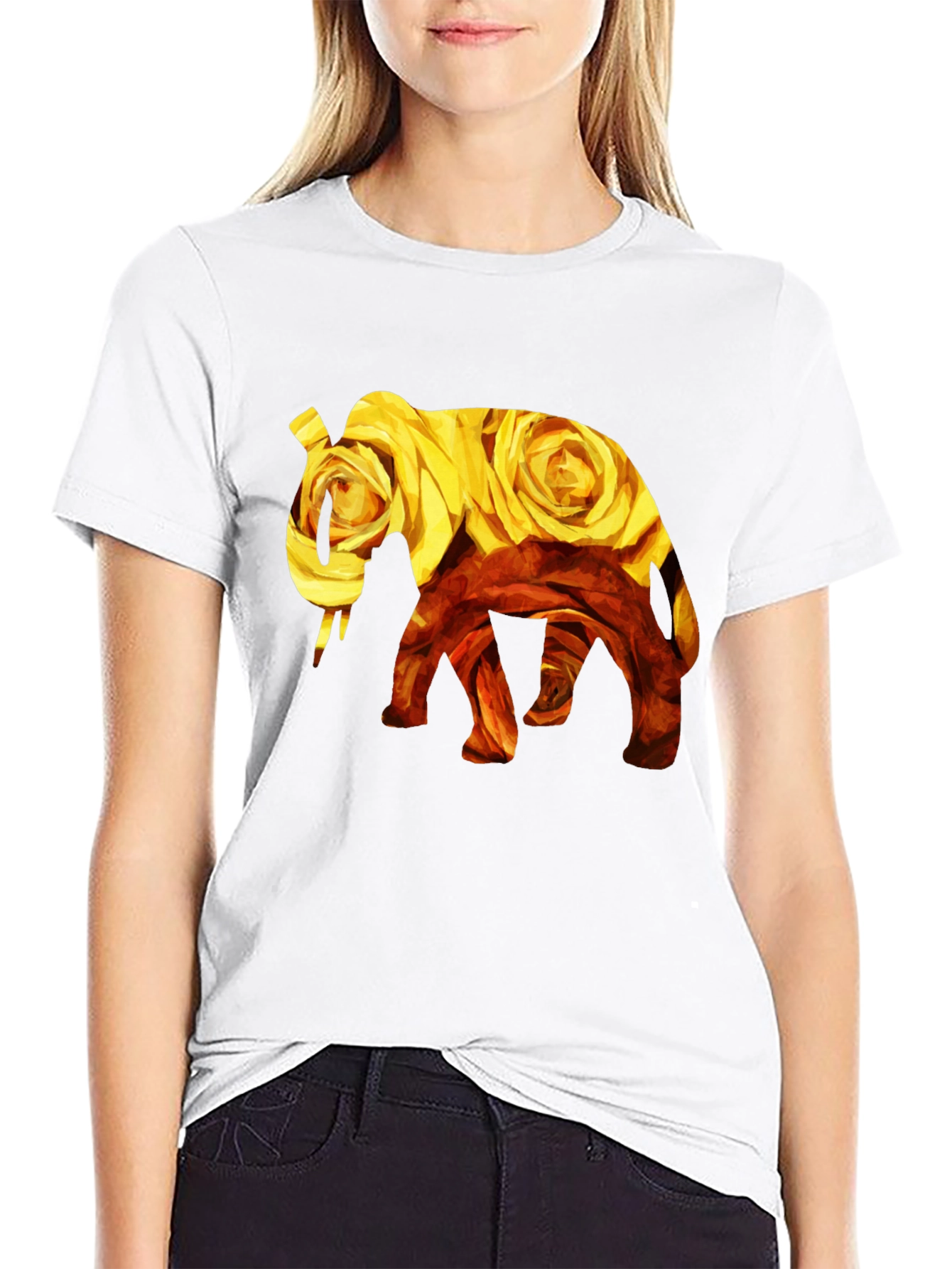 Floral Elephant Graphic Tee - Black