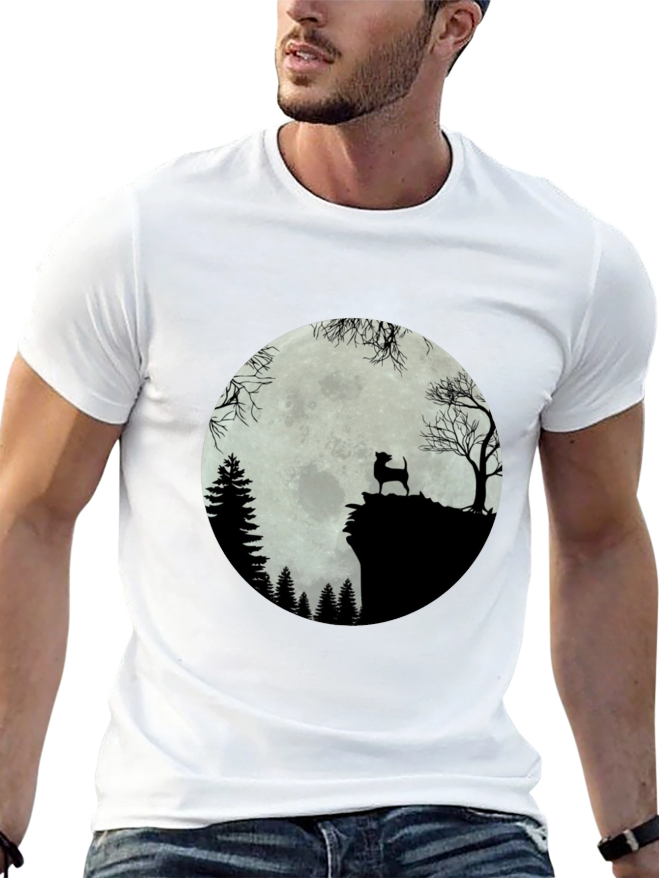 Moonlit Dog Silhouette Tee - Black
