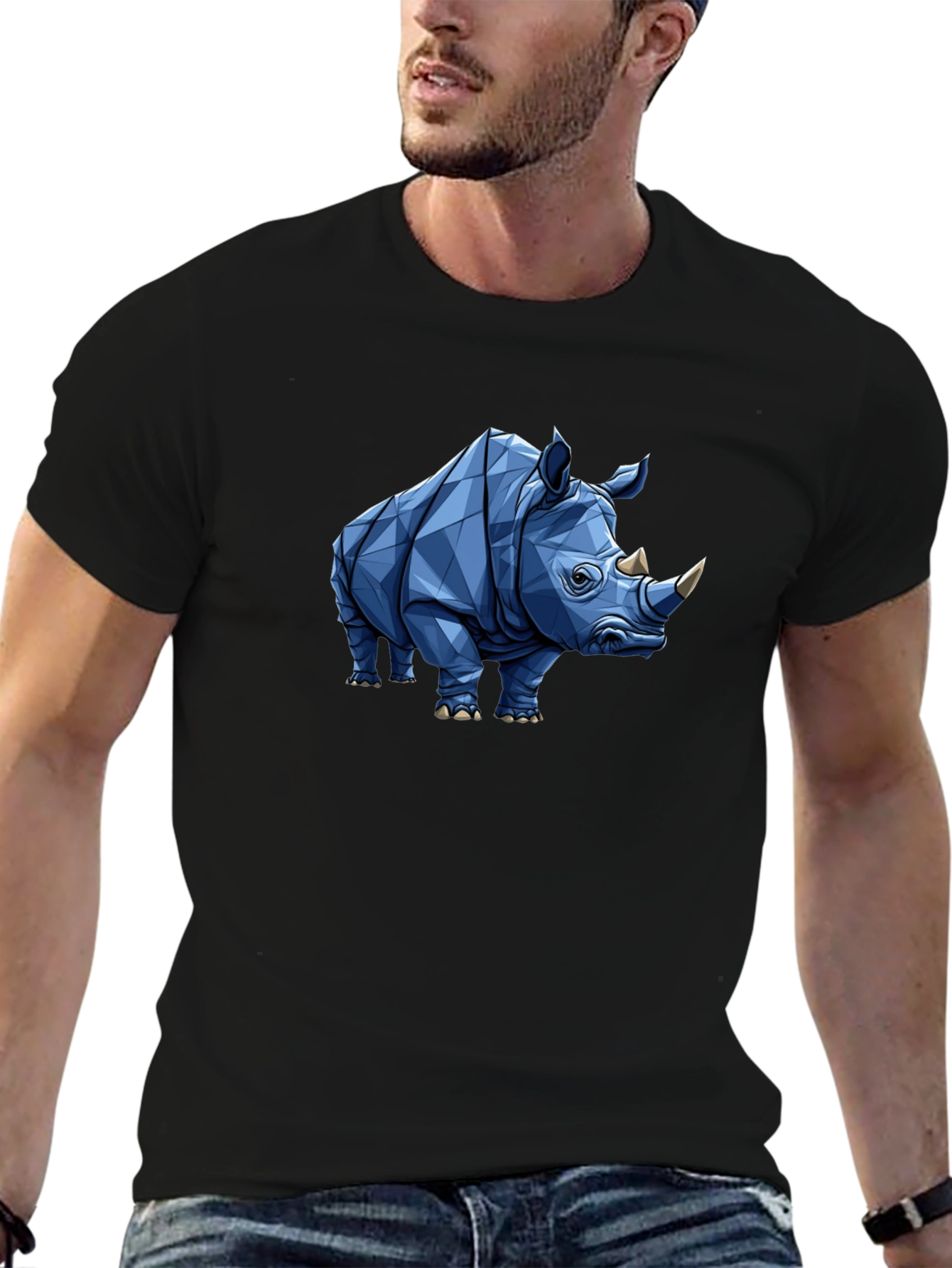 Geometric Rhino Graphic Tee - Black