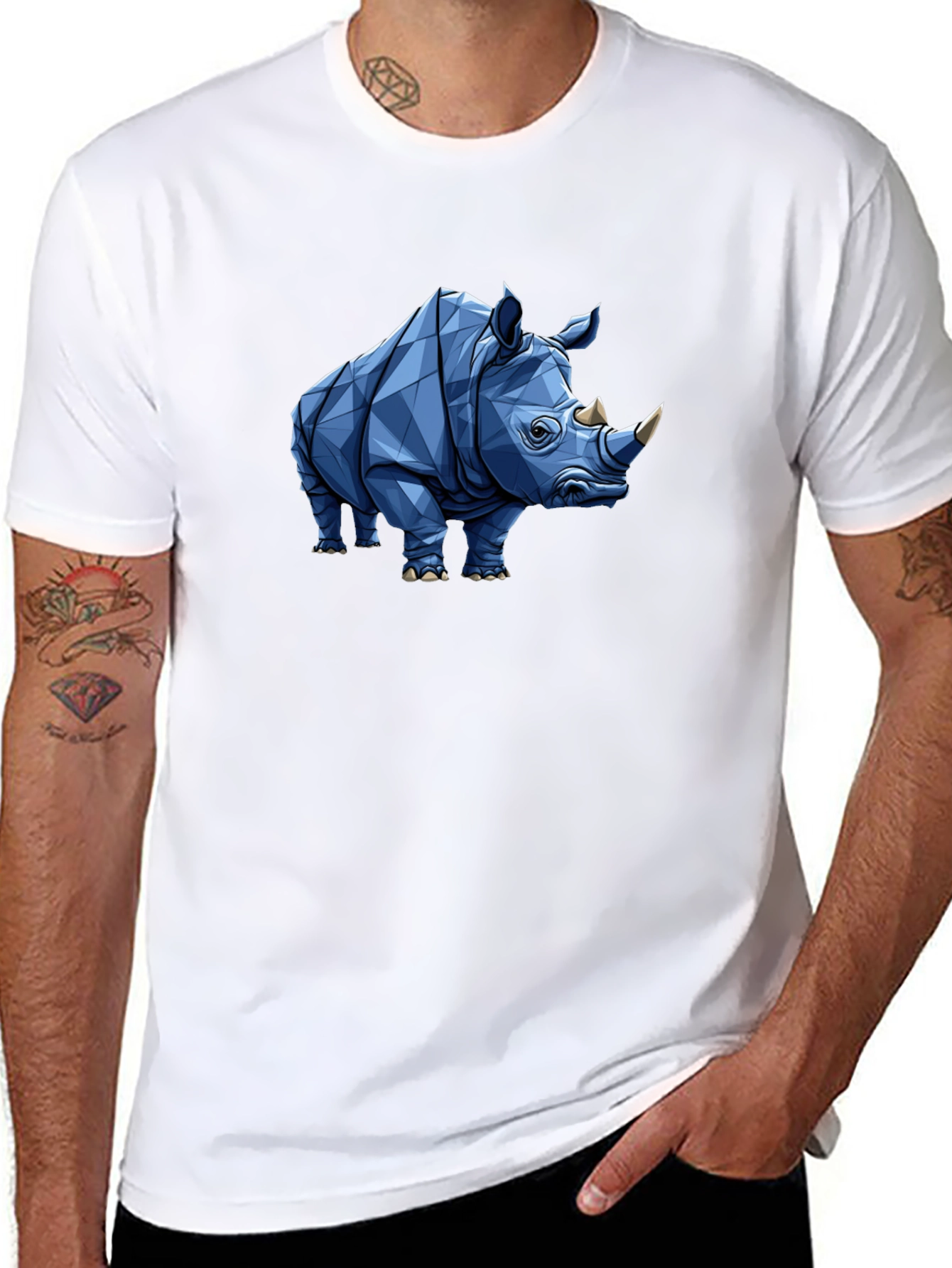 Geometric Rhino Graphic Tee - Black